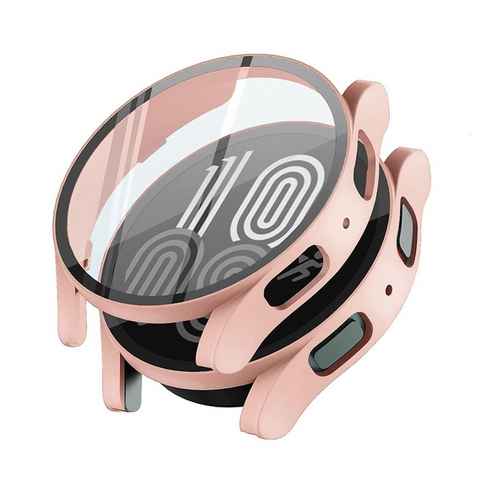 Wigento Smartwatch-Hülle Für Samsung Galaxy Watch 5 40 mm 360 Grad Schock Hülle + H9 Hart Glas Tasche Etuis Pink