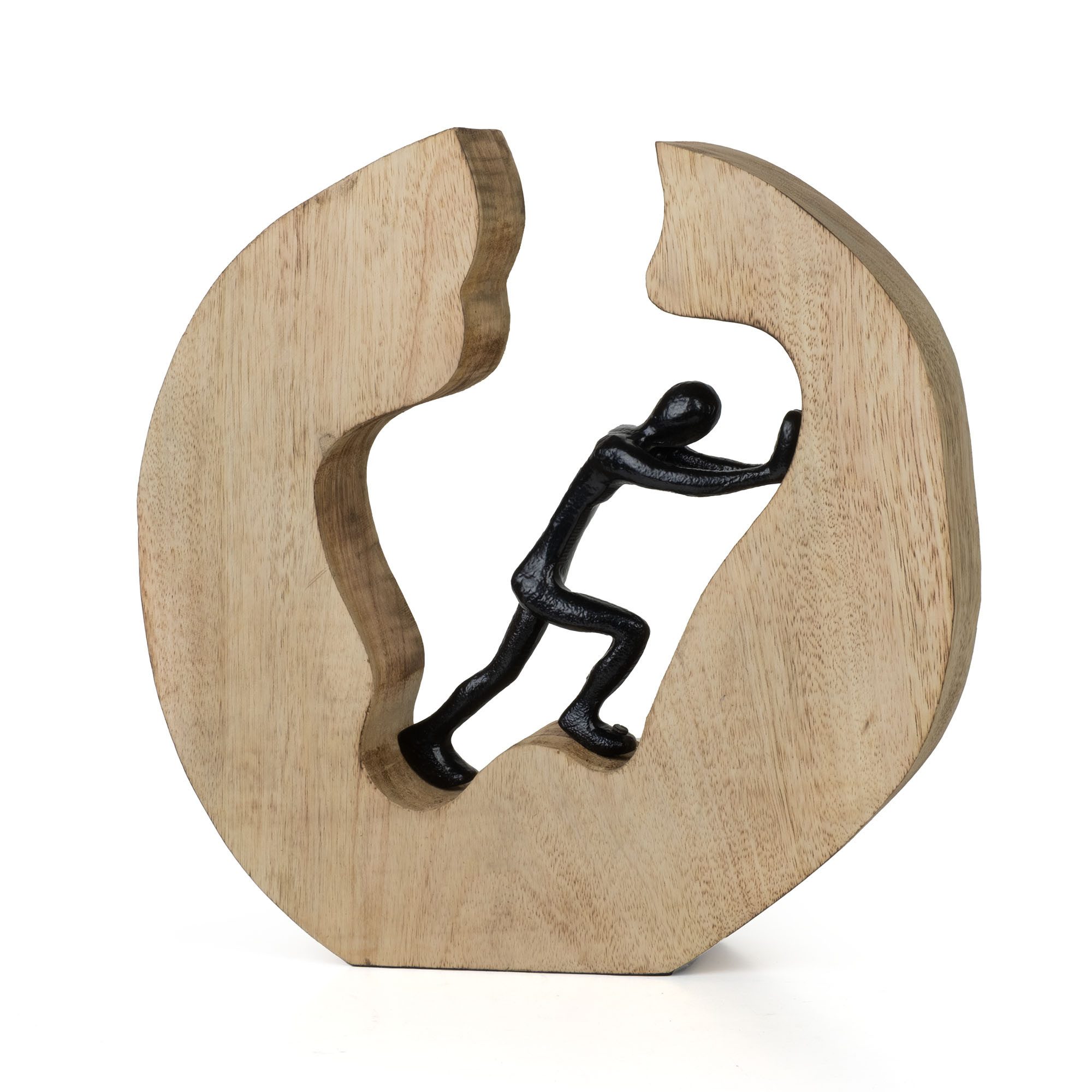 Moritz Skulptur Dekofigur Push & Work Schwarz 28 cm aus Mangoholz und Aluminium Modern