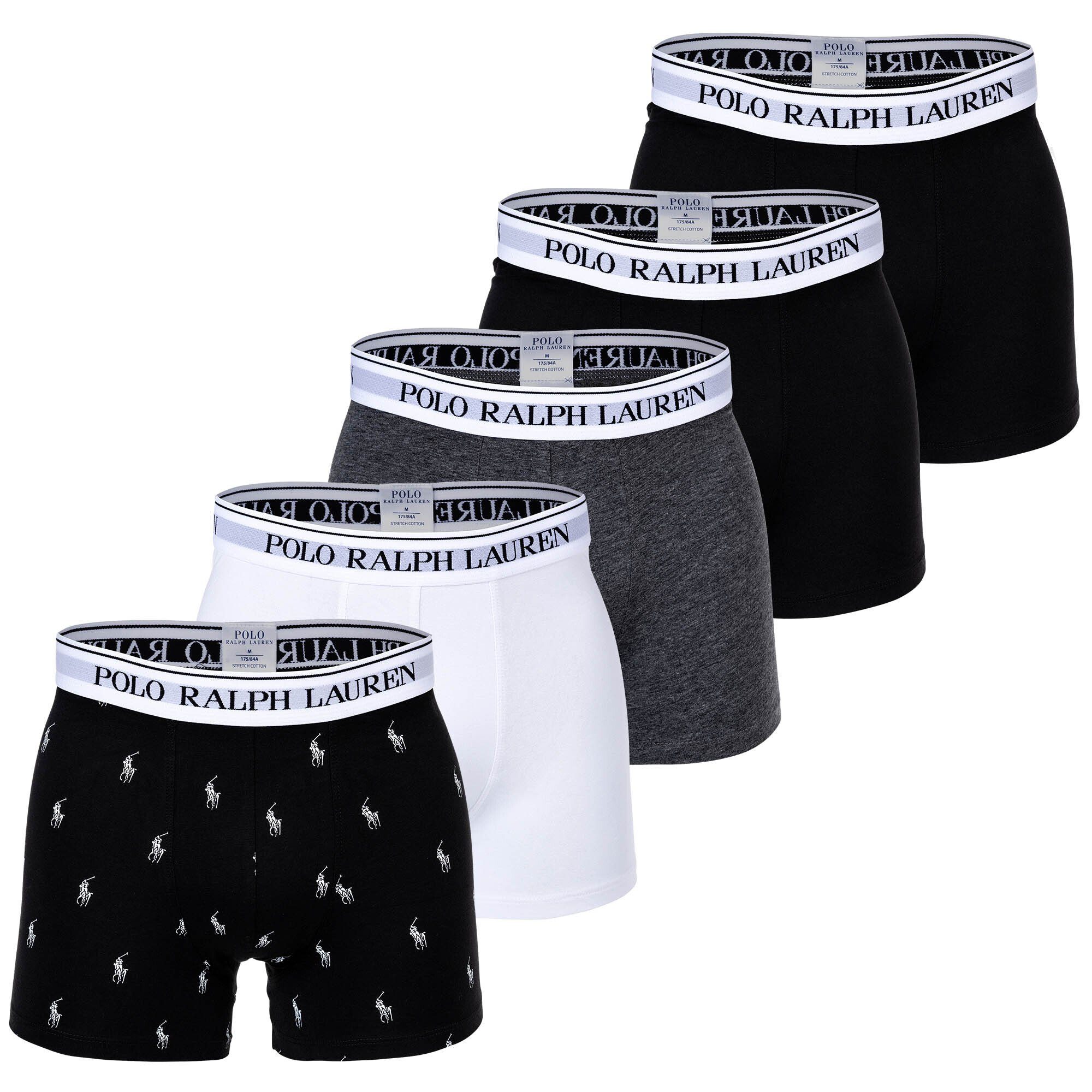 Polo Ralph Lauren Boxer Herren Boxer Shorts, 5er Pack - CLSSIC TRUNK-5 Schwarz/Grau/Weiß