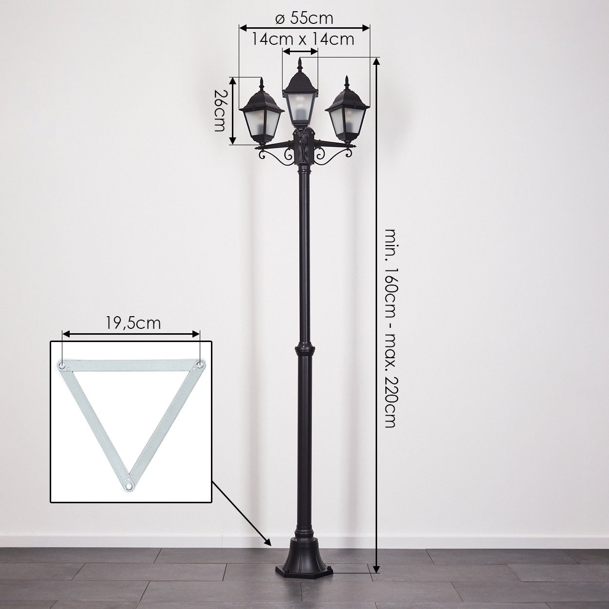 Leuchtmittel Leuchtmittel, moderne IP44, Wegeleuchte E27, Schwarz/Milchglas, Gartenbeleuchtung Außen-Stehlampe hofstein 3x aus in ohne ohne Metall/Glas Kandelaber,