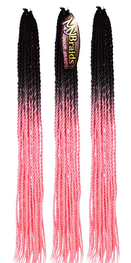MyBraids YOUR BRAIDS! Kunsthaar-Extension Senegalese Schwarz-Rosa Braids Pack Zöpfe Twist 3er 2-SY Crochet Ombre