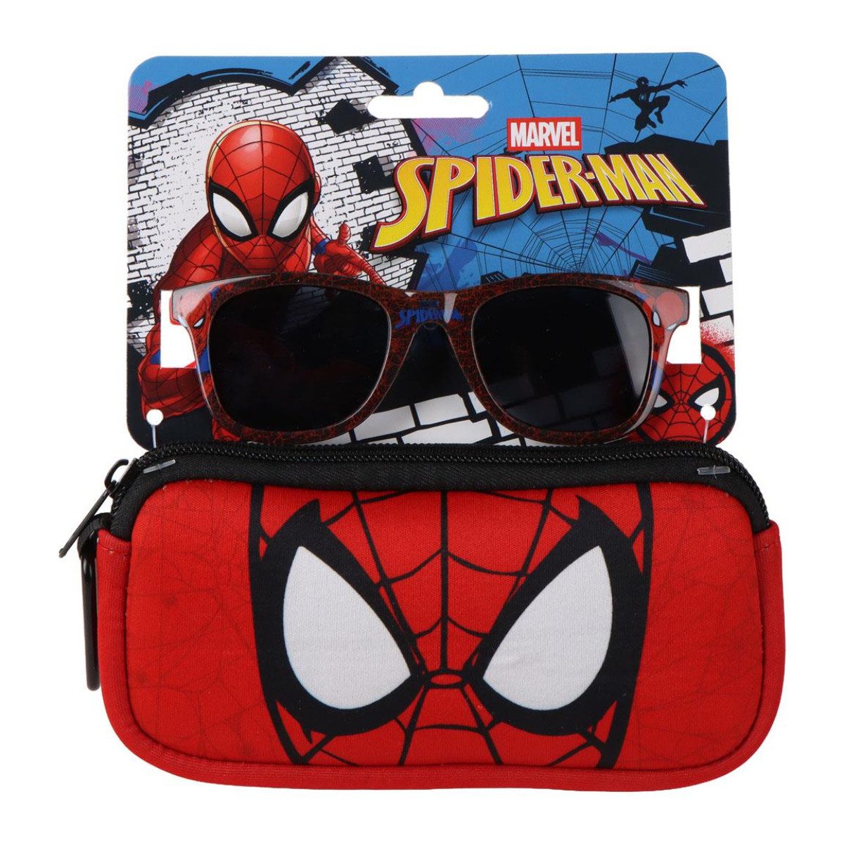 Spiderman Sonnenbrille Kinder mit Etui und Aufbewahrungshülle für Schule und Freizeit