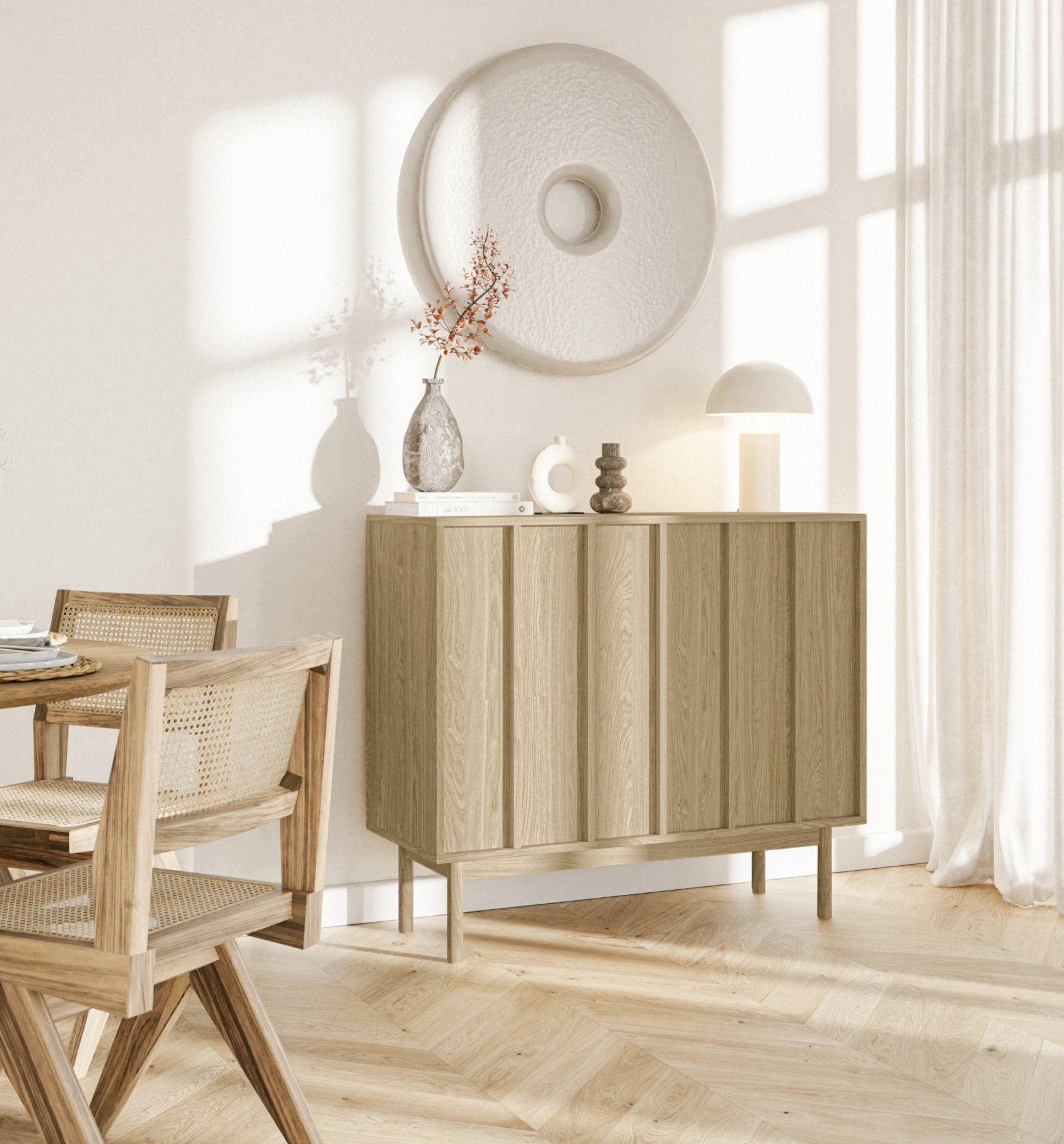 Selsey Sideboard NEKSTO, 2-türig mit 4 Fächern, Eichenholzoptik, 100 cm