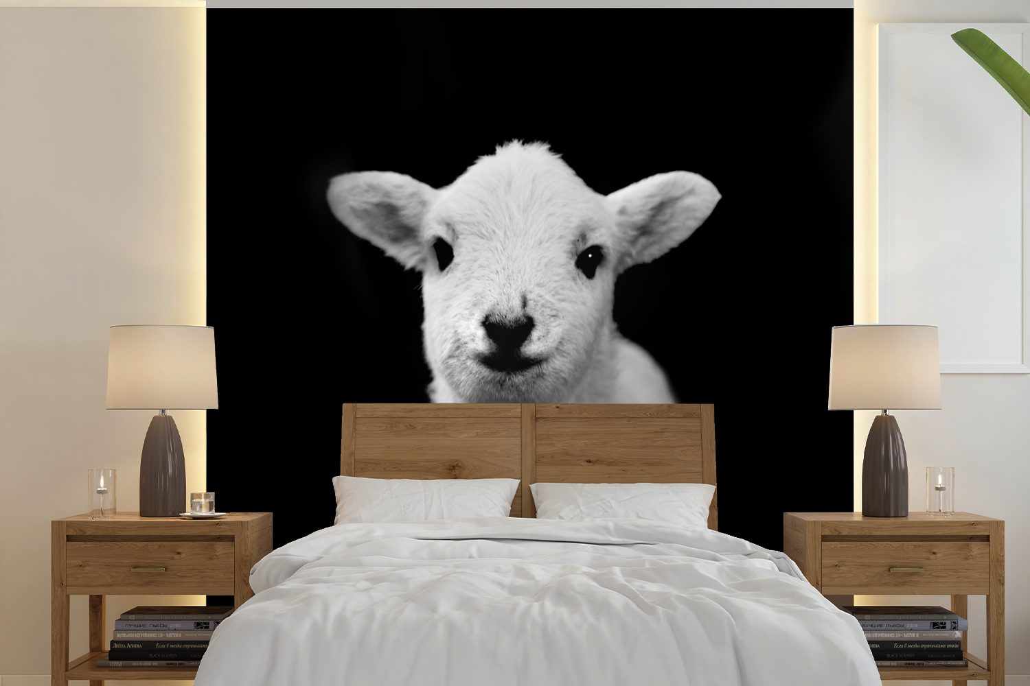 MuchoWow Fototapete Lamm - Schatten - Schaf, Matt, bedruckt, (5 St), Vinyl Tapete für Wohnzimmer oder Schlafzimmer, Wandtapete