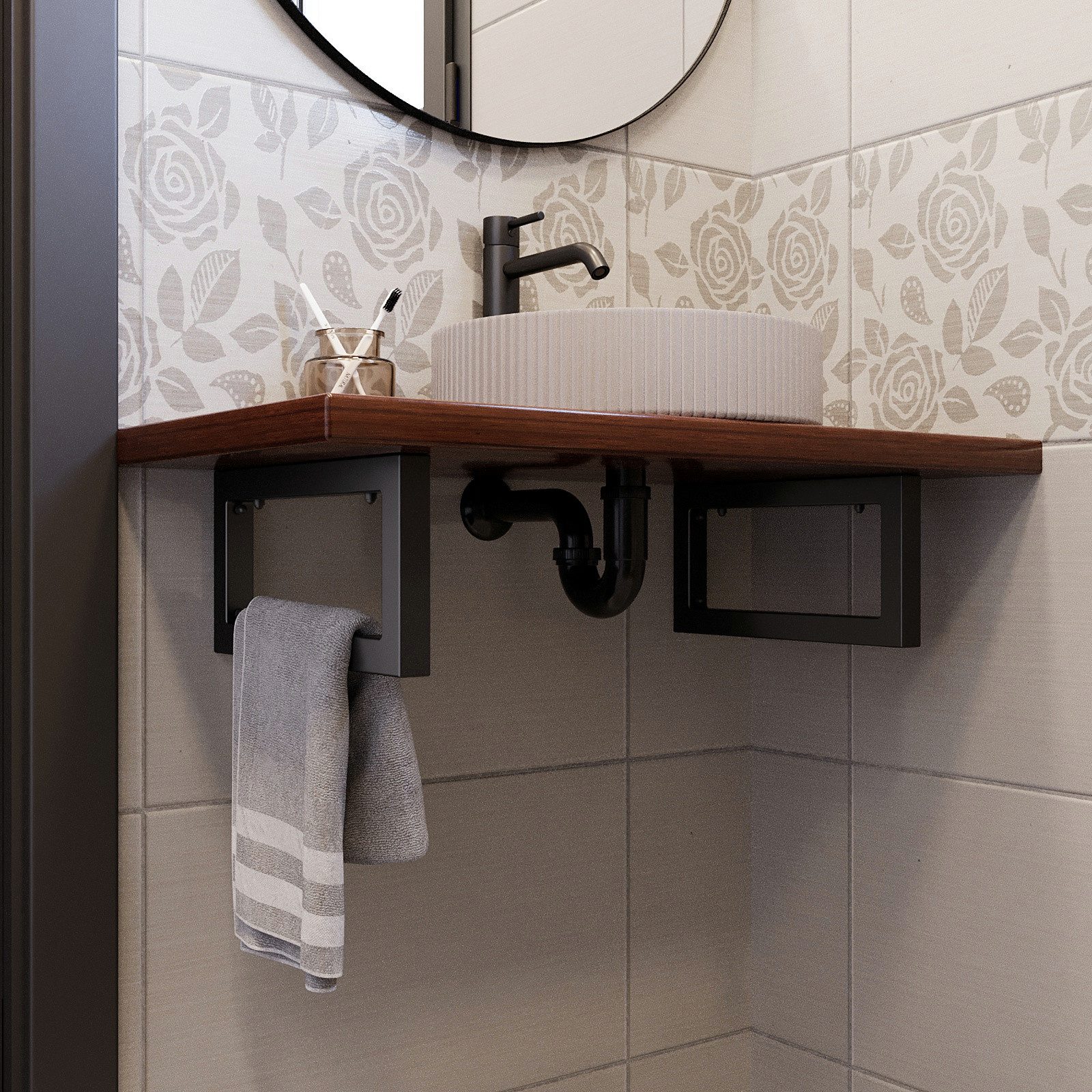 QLS Wandregalhalter aus Stahl pulverbeschichtet Schwarz, Wandhalterung für günstig online kaufen