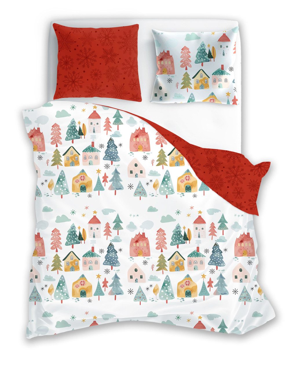 texpot Bettwäsche Weihnachten Winter Wendebettwäsche Garnitur, 100% Baumwolle, 2 teilig