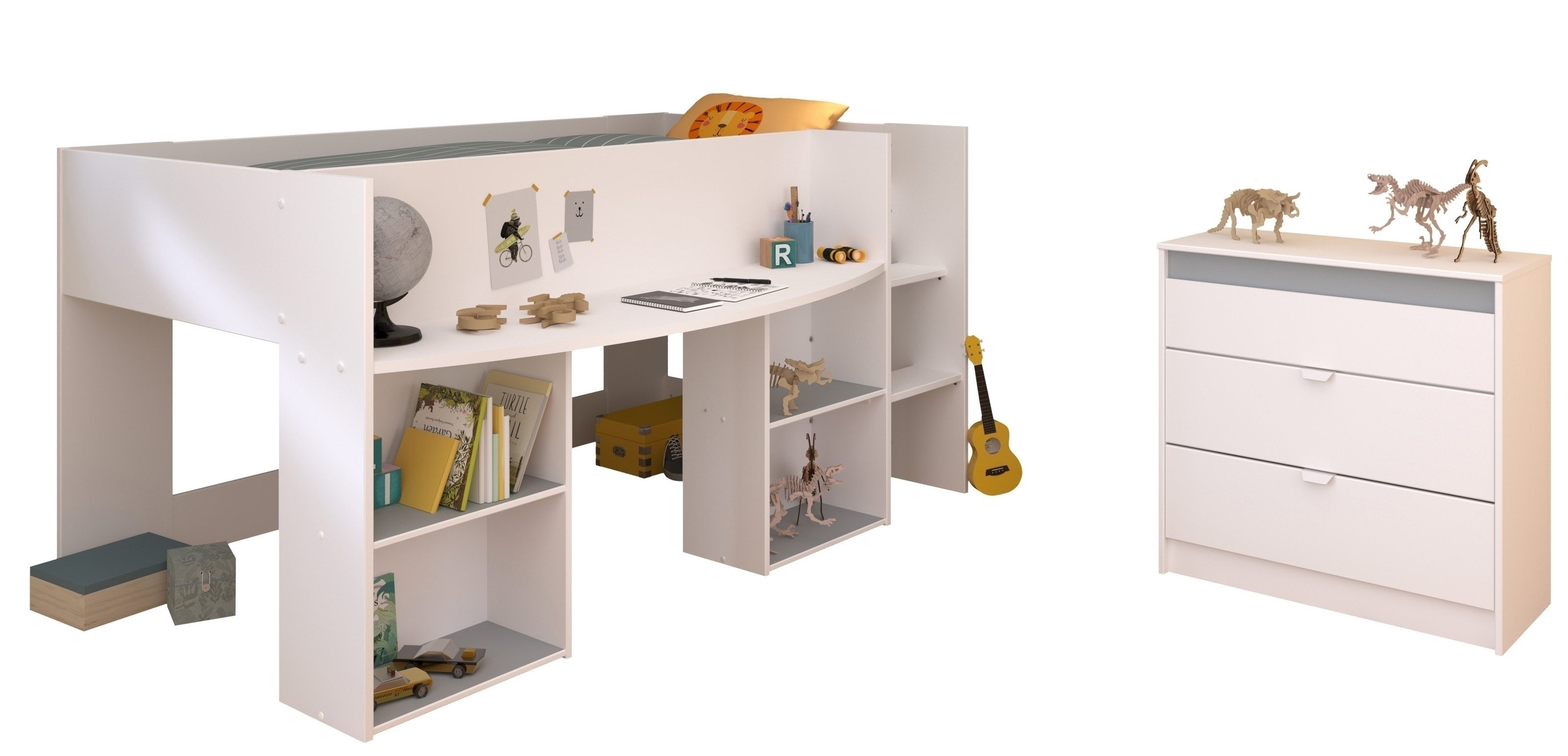 Parisot Jugendzimmer-Set Pirouette 16, in Weiss, mit drehbaren Elementen in Rosa oder Grau