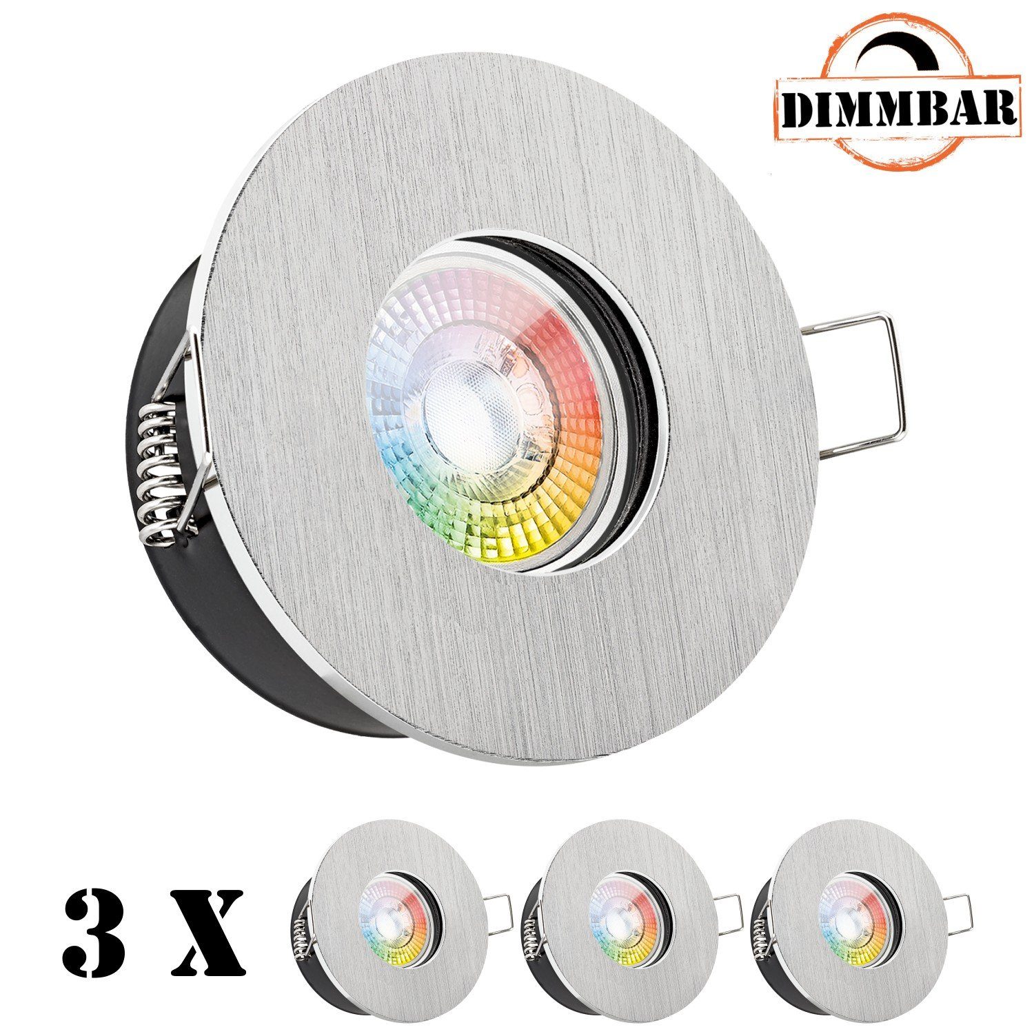 in gebürstet Set LED aluminium LED extra Einbaustrahler RGB IP65 LEDANDO 3er flach Einbaustrahler