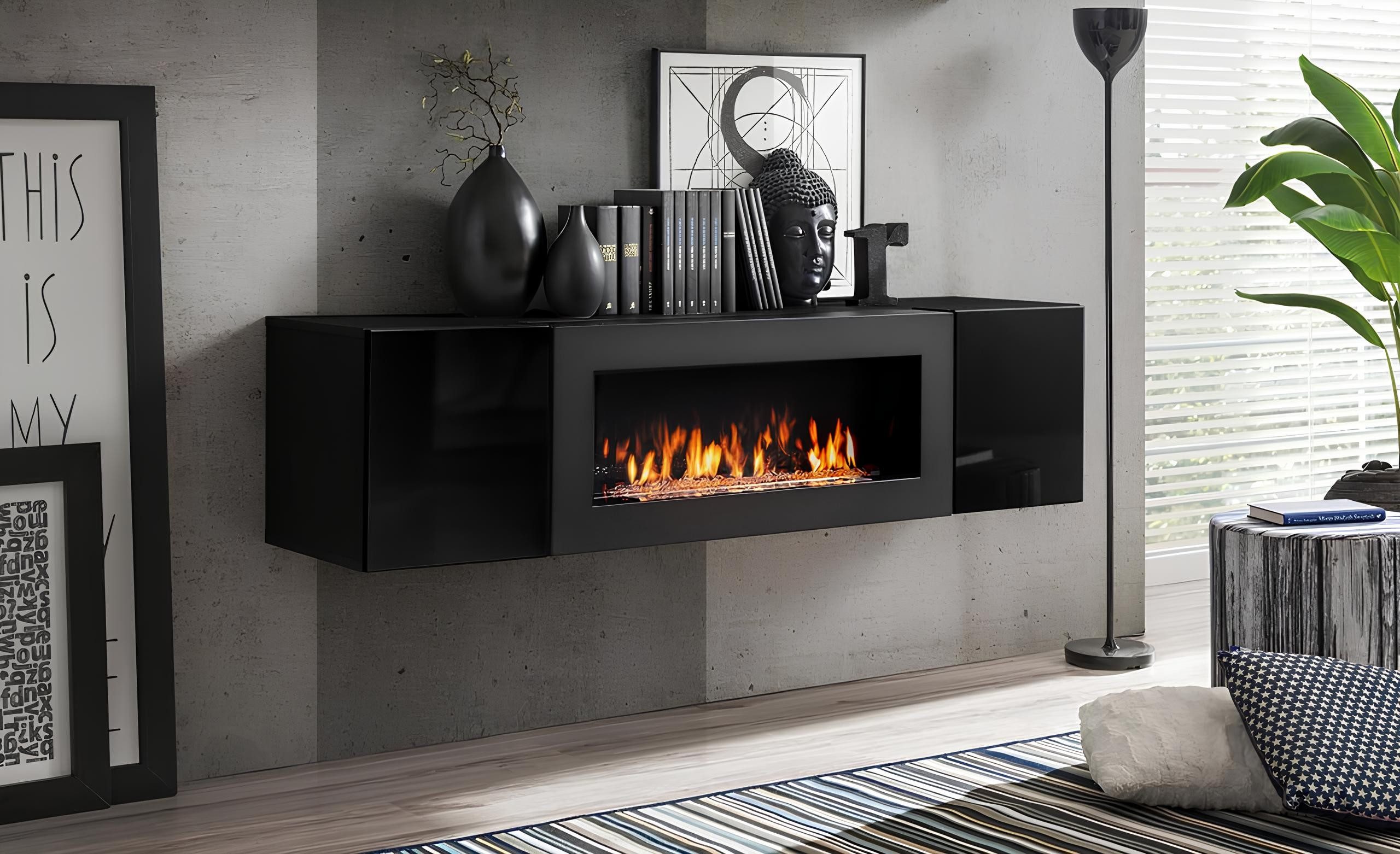 JVmoebel Sideboard Luxus Wandschrank aus Holz mit Kamin-Design, Made in Europa