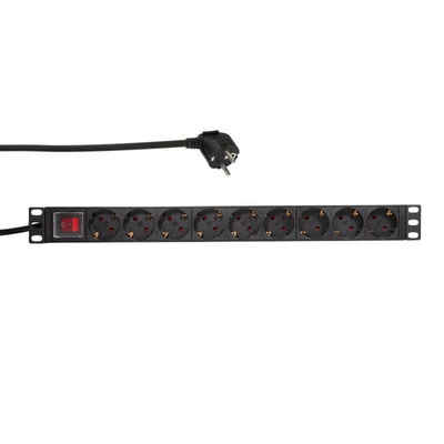 LogiLink PDU9C02 Steckdosenleiste 9-fach (Ein-/Ausschalter, Schutzkontakt DIN 49 440, Überspannungsschutz, Schutzkontaktstecker (CEE7/7), Kabellänge 2 m), 9-fach CEE7/3 rackeinbaufähig