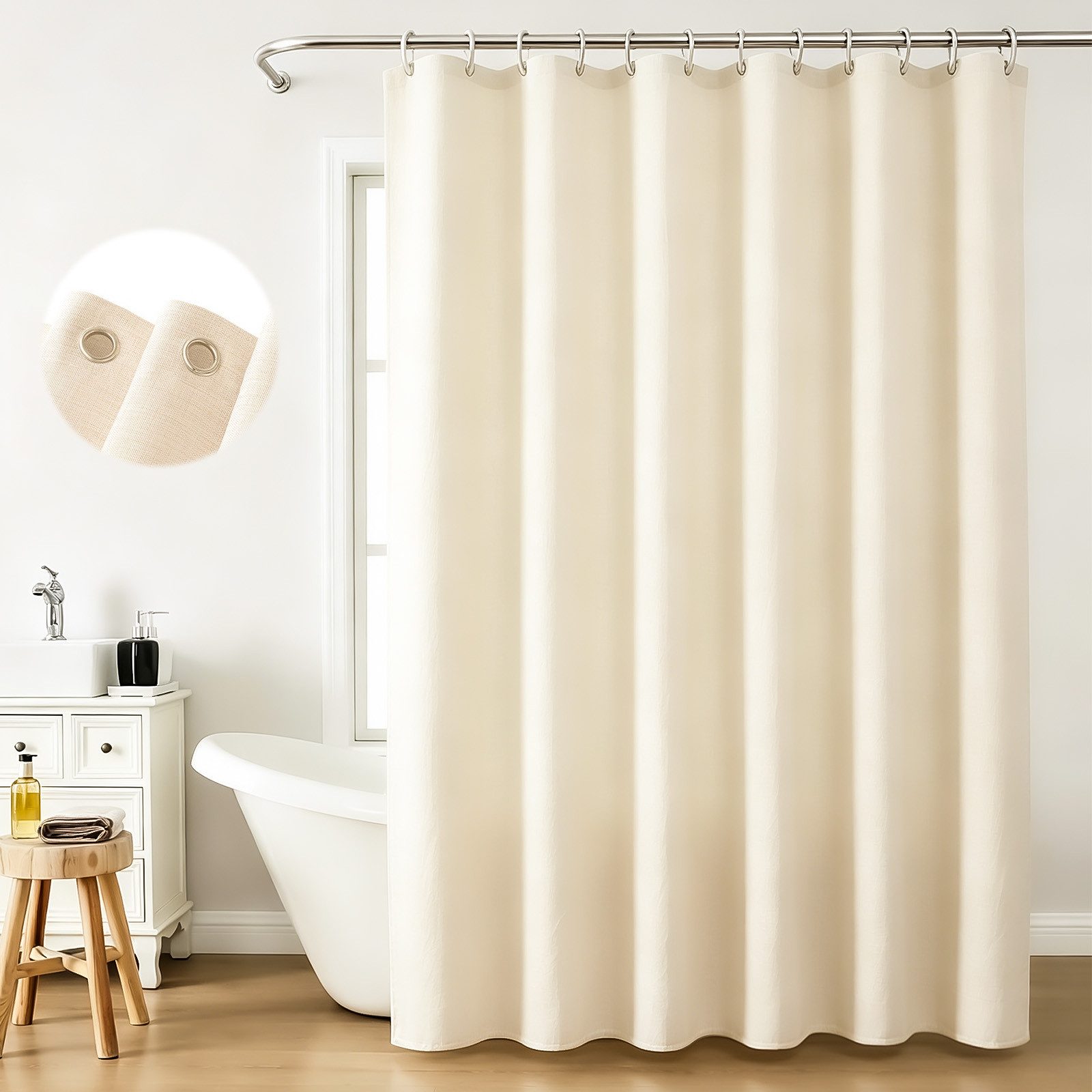 M&W DAS DESIGN Duschvorhang Shower curtains Anti schimmel Waschbar Mit gewicht Schwer Leinen beige Breite 180 cm
