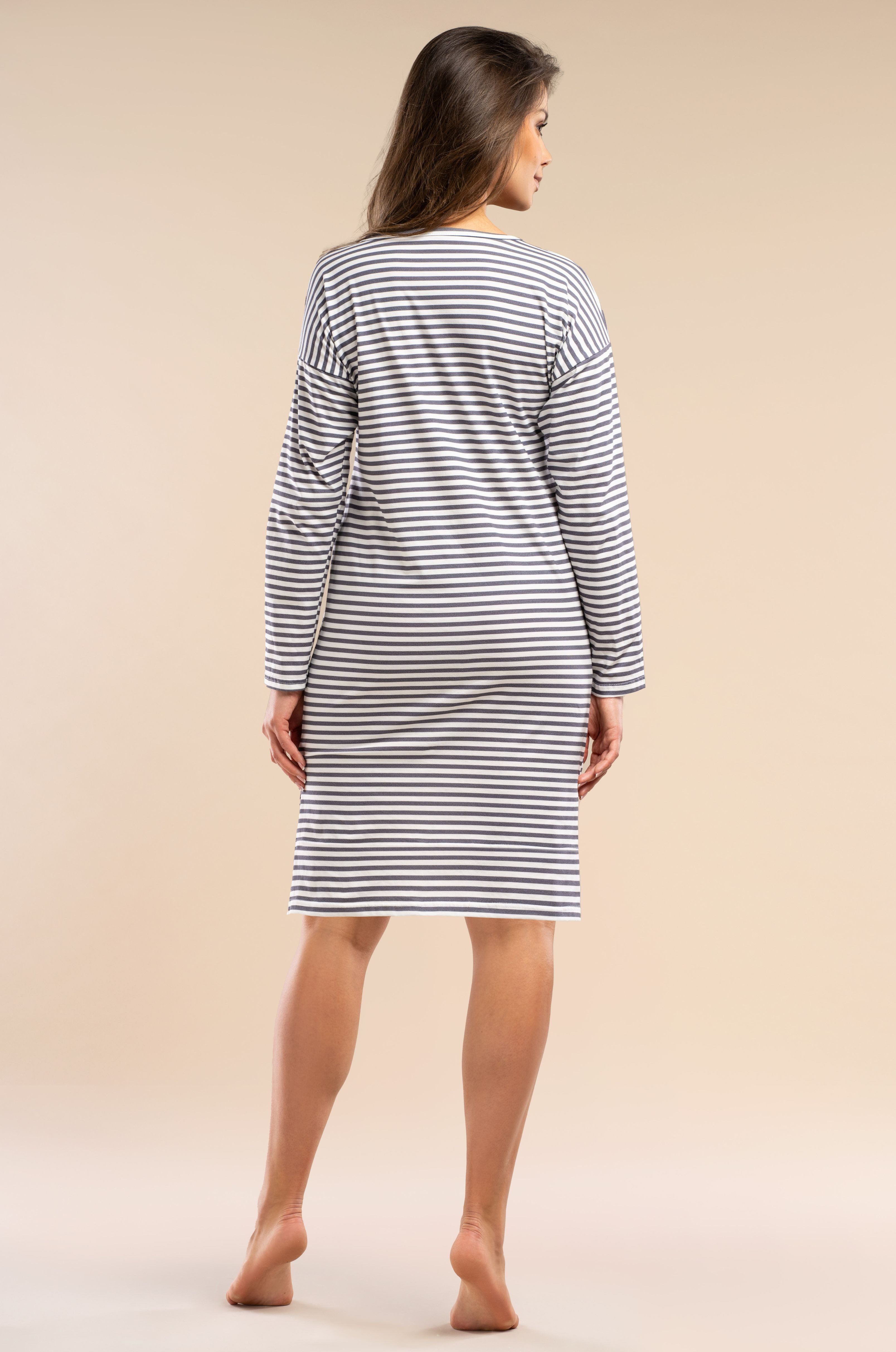 Mademoiselle Sommeil Nachthemd mit langen Ärmeln & anthrazitfarbenen Streif günstig online kaufen