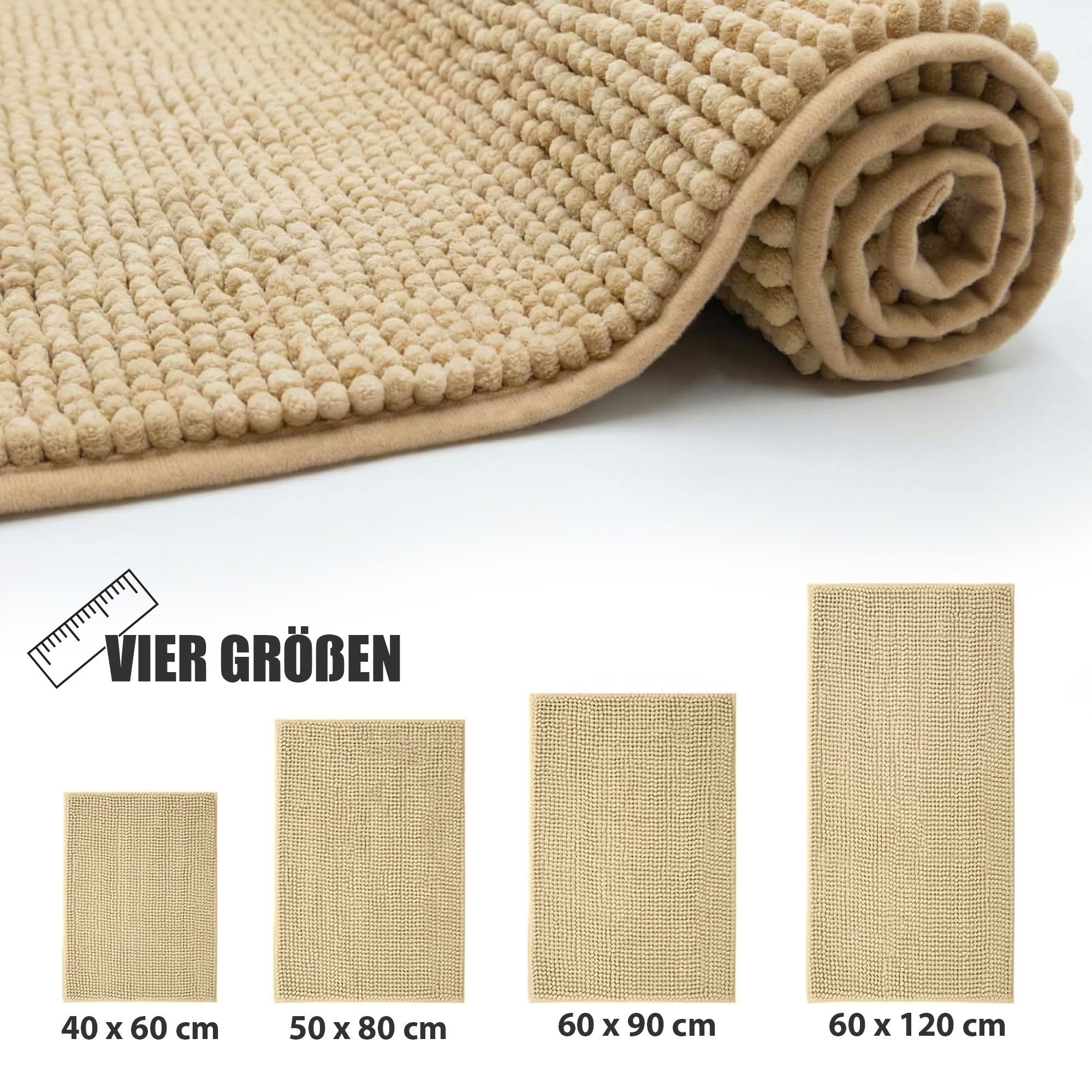 HELLSER Badematte DANA - Badezimmerteppich rutschfest & waschbar - Chenille, rutschhemmend beschichtet, fußbodenheizungsgeeignet, schnell trocknend, Polyester,  – Bild 5 von 5