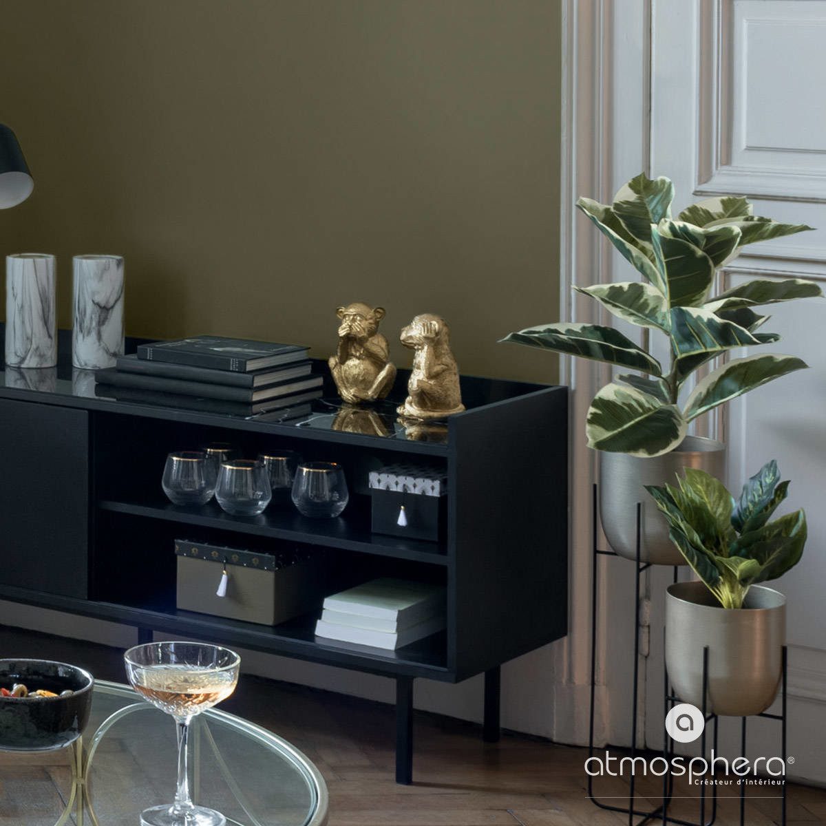 Atmosphera Créateur d'intérieur Dekofigur Dekofiguren AFFEN, 3 Stück, Polyresin, H. 17 cm, golden (Deko-Objekt, Deko-Objekt) – Bild 5 von 5