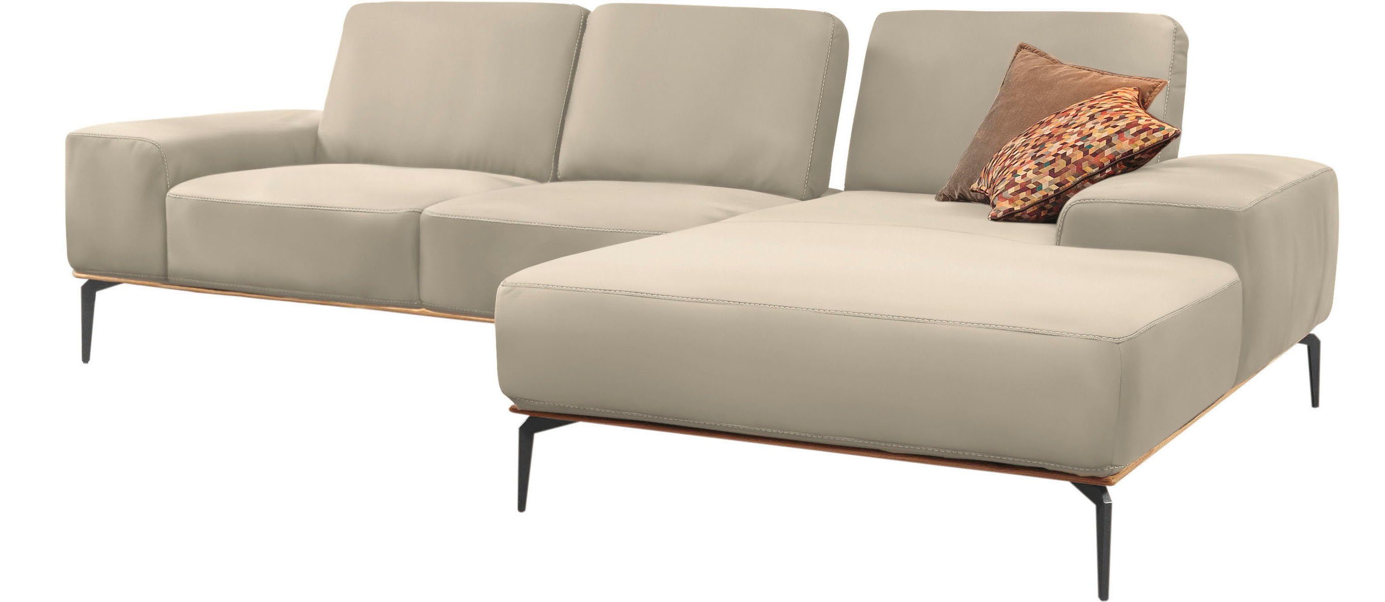 W.SCHILLIG Ecksofa run, Designsofa mit tollem Sitzkomfort, bequem, L-Form, mit Holzsockel, Füße in Schwarz pulverbeschichtet, Breite 279 cm