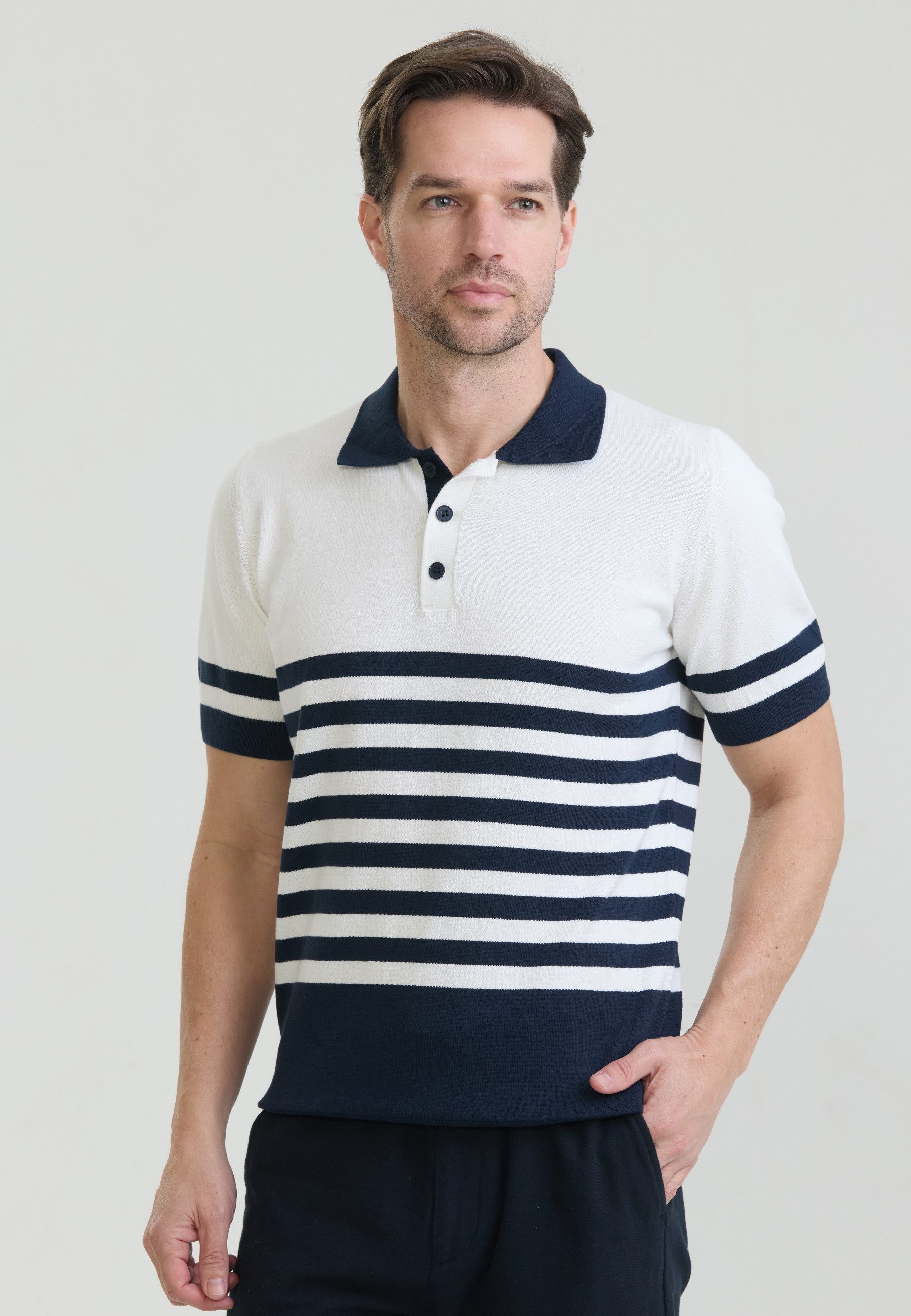 Felix Hardy Poloshirt Gestreiftes Strick-Poloshirt Kurzarm