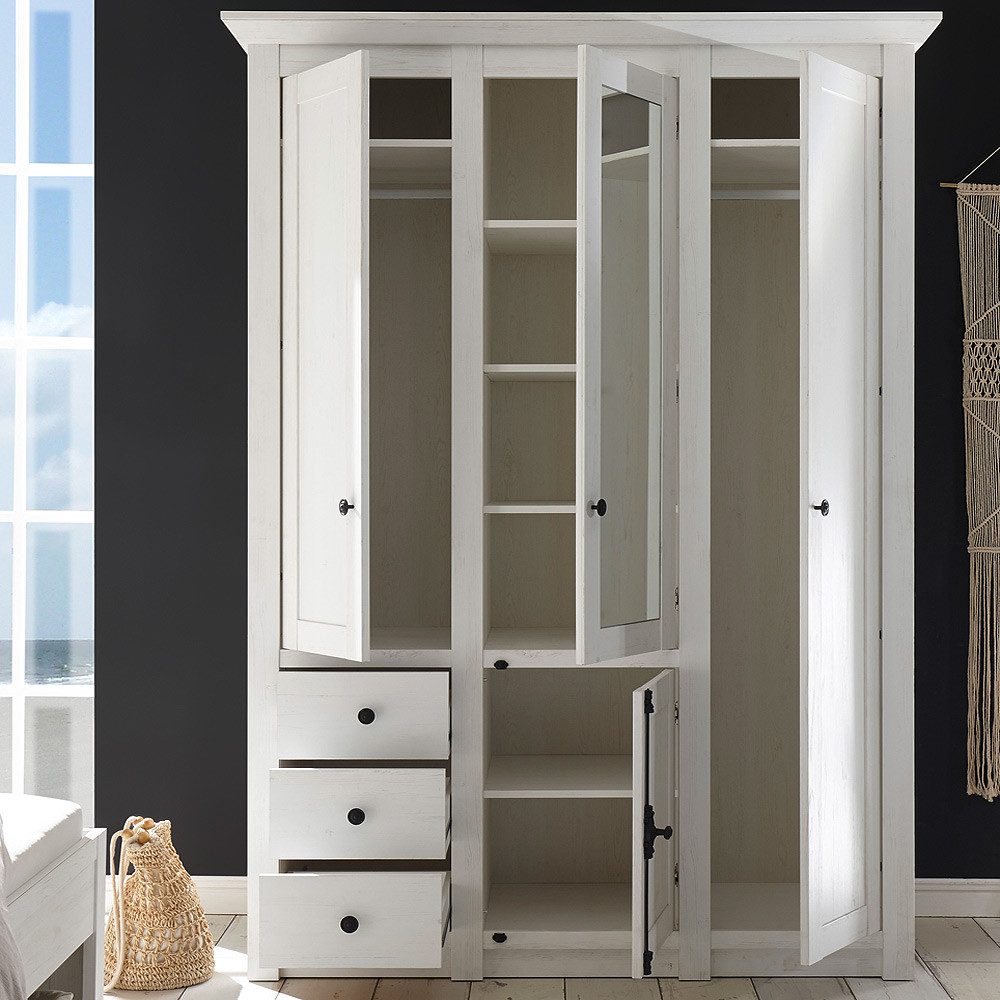 Lomadox Kleiderschrank WINGST-61 Pinie weiß Nb. 147x206x64cm