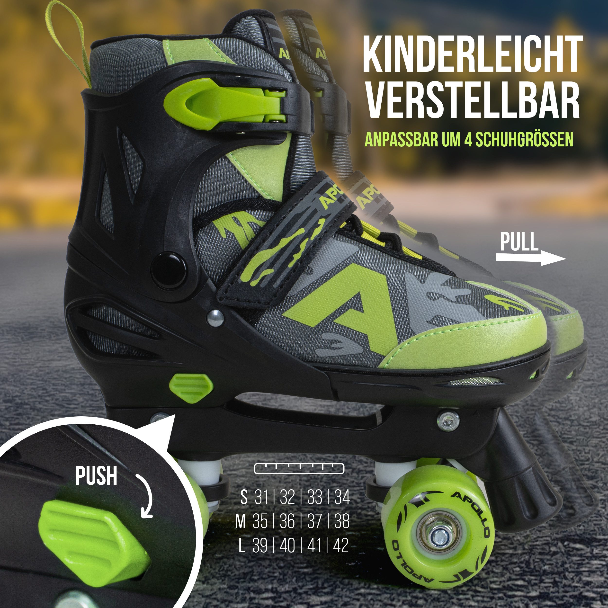Apollo Rollschuhe Verstellbare Rollschuhe Champion Adjustable Kinder, LED Roller Skates, mitwachsende Skates mit Schnell-Verschlusssystem