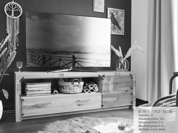 Casamia Wohnwand Wohnwand massiv 280x204cm TV Lowboard Vitrine Wandbord Faro Wildeiche