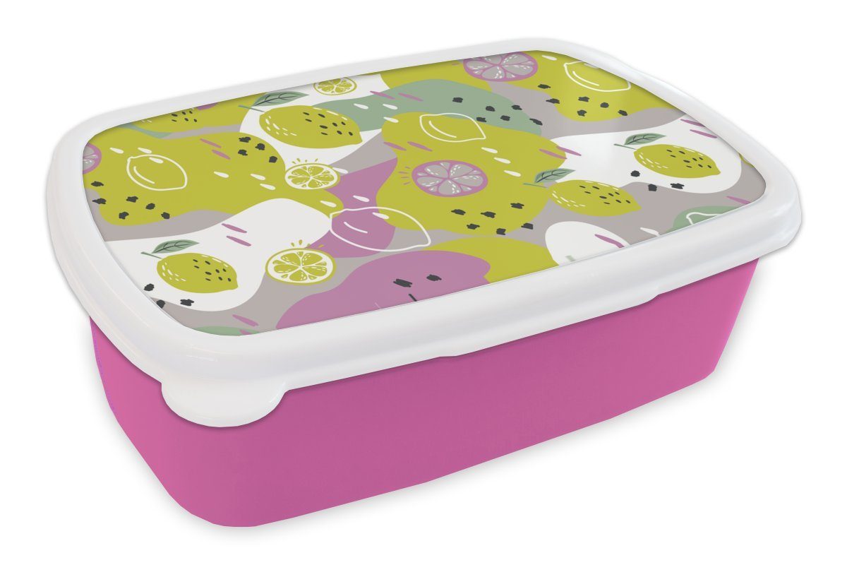 MuchoWow Lunchbox Sommer - Zitronen - Farben, Kunststoff, (2-tlg), Brotbox für Erwachsene, Brotdose Kinder, Snackbox, Mädchen, Kunststoff rosa
