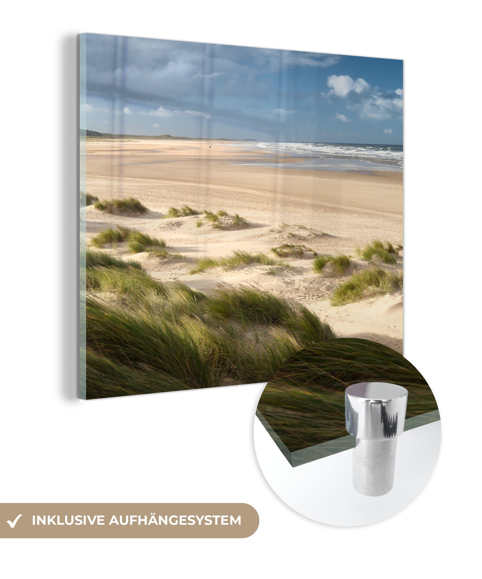 Wanddekoration Wandbild - Sand Glas - - Glas auf Foto (1 Glasbilder auf Düne Meer, St), - Bilder MuchoWow - Acrylglasbild