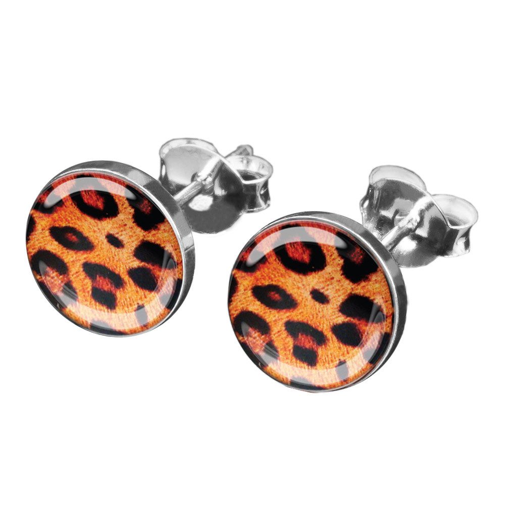 viva-adorno Paar Ohrstecker Damen Ohrringe rund Edelstahl Schwarz Leoprint günstig online kaufen