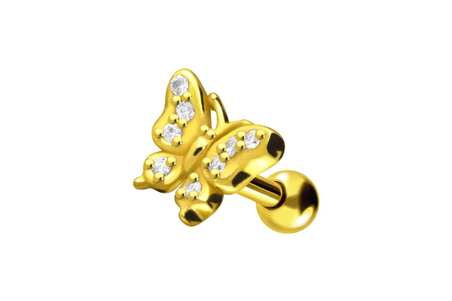 PIERCINGLINE Piercing-Set Chirurgenstahl Ohrpiercing SCHMETTERLING + KRISTALLE (Mini-Barbells, 1-tlg)