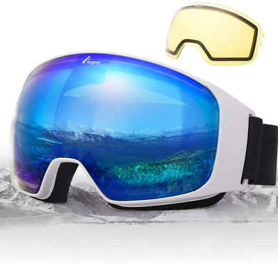 Elegear Skibrille, (1-St., mit Tragetasche), Skibrille Damen Skibrille Herren Ski Goggles Snowboardbrille Anti-Fog 100% UV400 Schutz Verspiegelt Schneebrille Helmkompatible Skibrille für Snowboard Skifahren