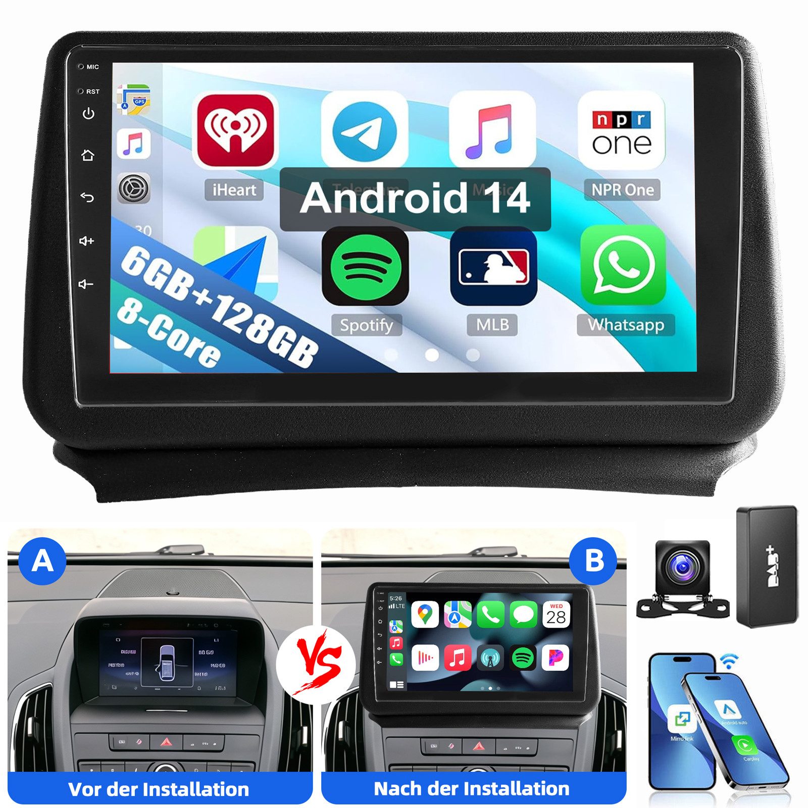 ESSGOO Für Opel Zafira Tourer C 2011-2016 8-kern 6+128G 4G+WIFI Carplay Navi Autoradio (Digitalradio (DAB), RDS, FM, AM, Apple Carplay Android Auto GPS Navi WIFI BT SWC EQ)