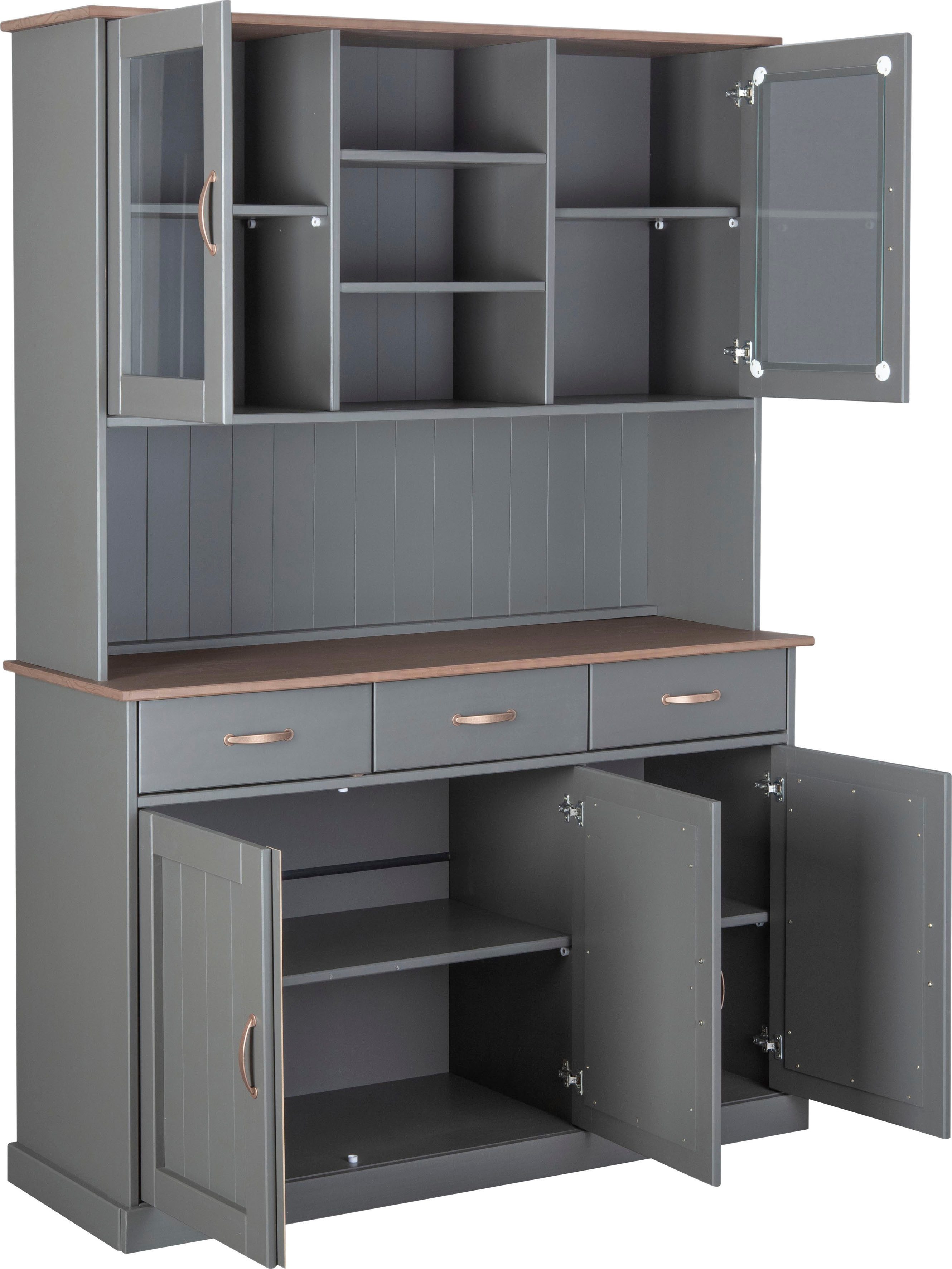 Inter Link Buffet Luzerna Kiefer Massivholz, FSC, Küchenschrank, Vitrinenschrank Geschirrschrank im Landhausstil, BxTxH: 131 x 45 x 190 cm