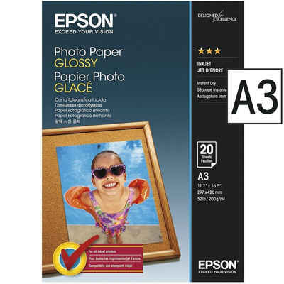 Epson Fotopapier Photo Paper Glossy, Format A3, glänzend, 200 g/m², 20 Blatt