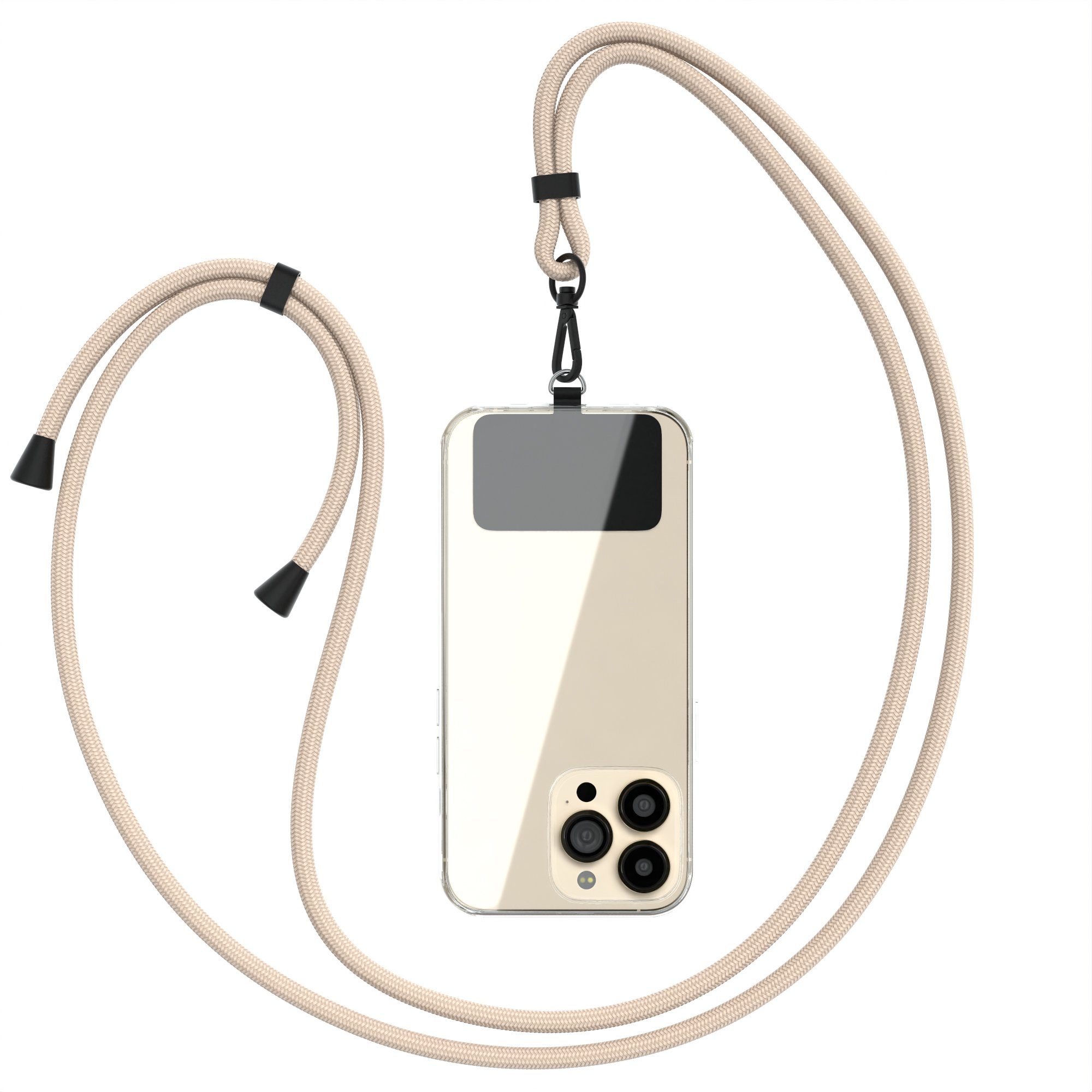 EAZY CASE Handykette Umhängeband Clips Schwarz mit extra Handband, Wechselbares Handyband kombinierbare Handyhülle abnehmbares Band Taupe