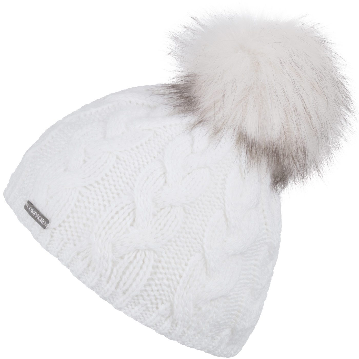 compagno Bommelmütze (1-St) Bommelmütze Wintermütze Zopf-Strickmuster Damen Fleecefutter Beanie