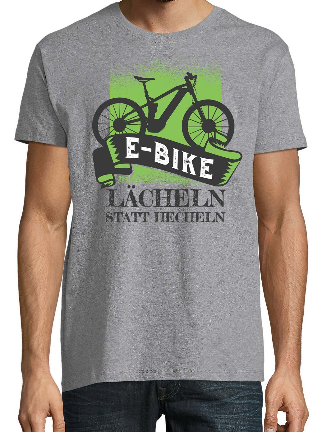 Lächeln Statt Hecheln E-Bike lutsigem Frontprint Designz Shirt mit Grau T-Shirt Youth Herren