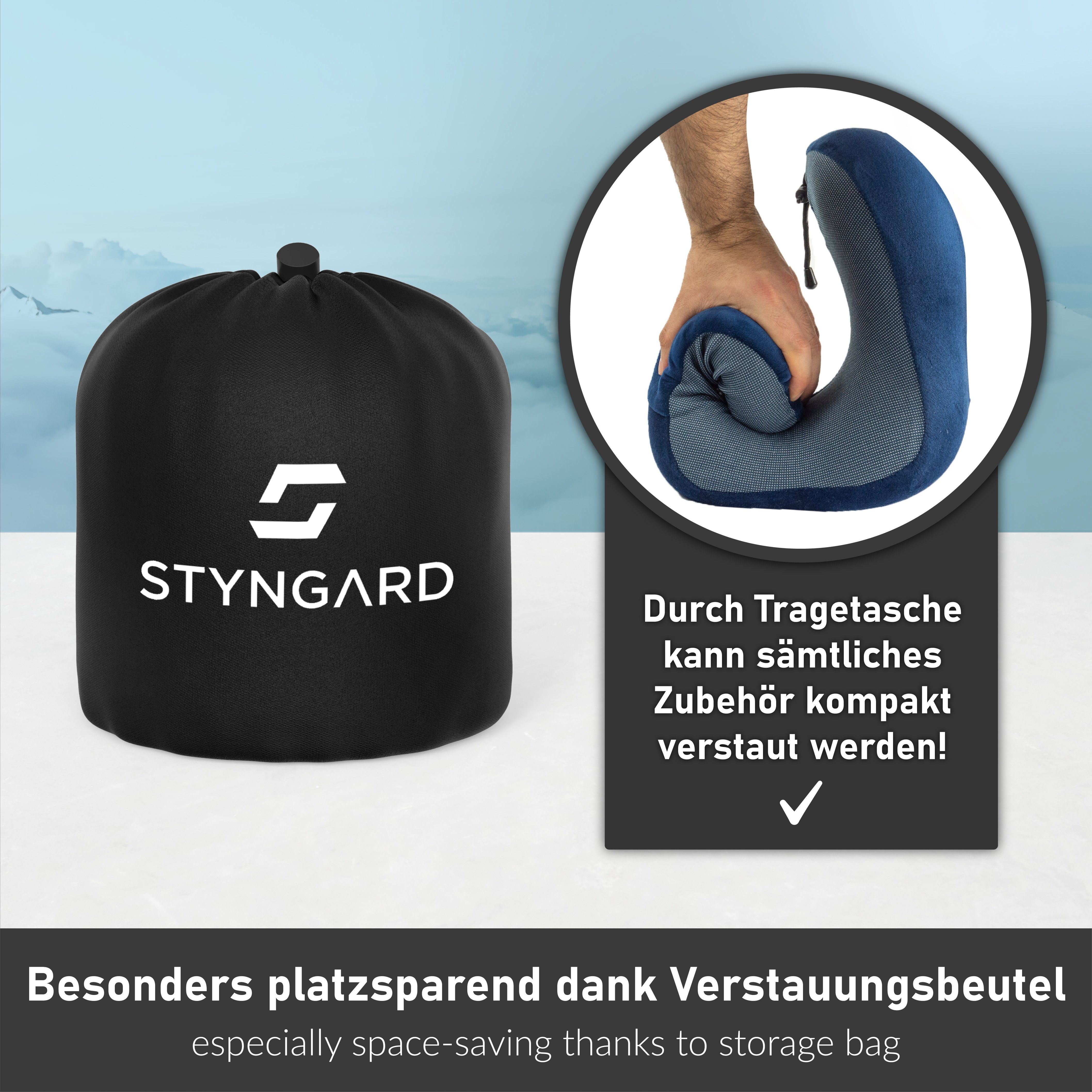 und Foam Schlafmaske Ohrstöpseln Bequemes aus Reisekissen Malmö, Styngard Nackenkissen Memory Blau mit