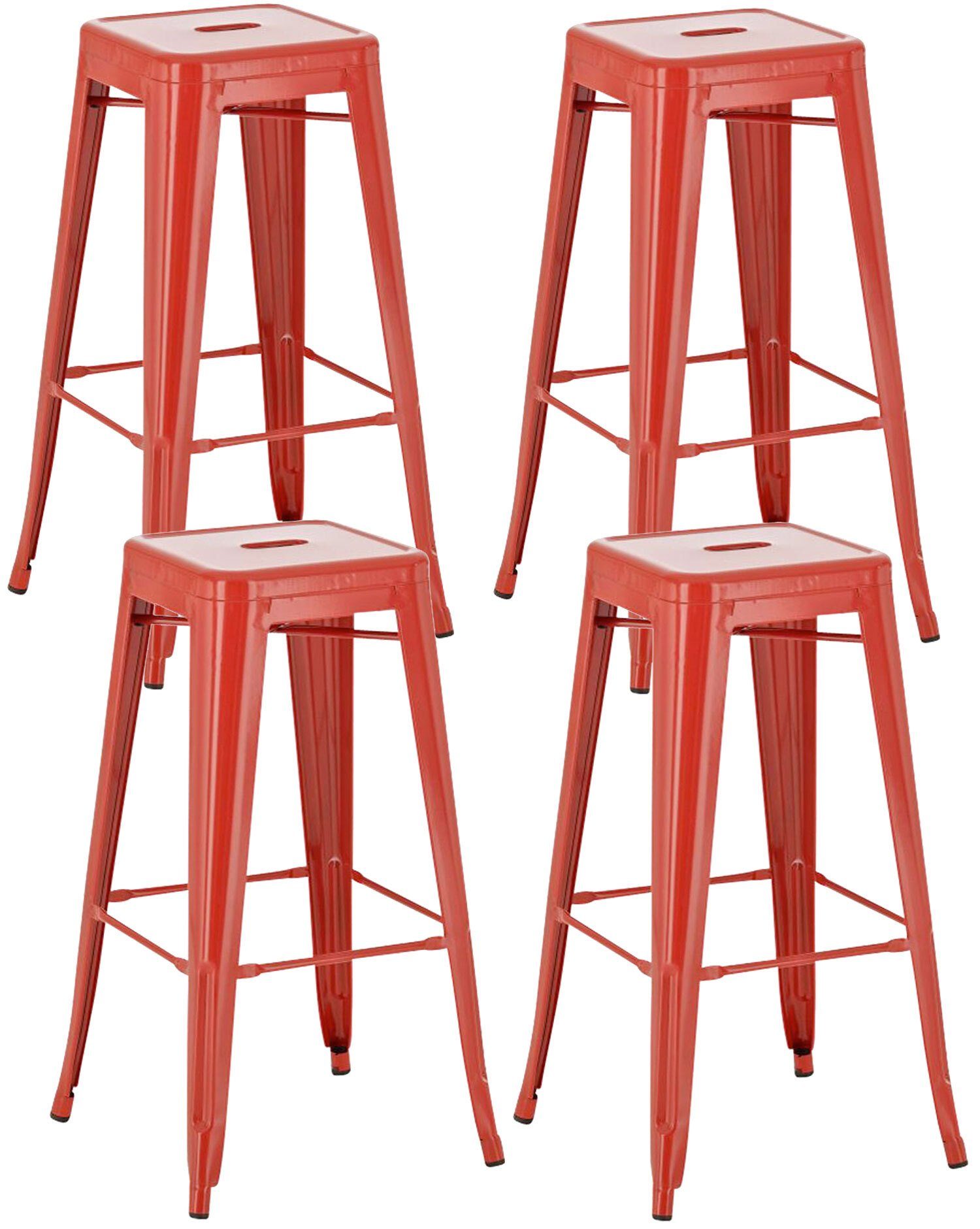 St., Rot (Set, TPFLiving angenehmer Sitzfläche: mit & Metall Gestell - 4 - Theke Barhocker Fußstütze für Rot Hocker Metall Joshua Küche),