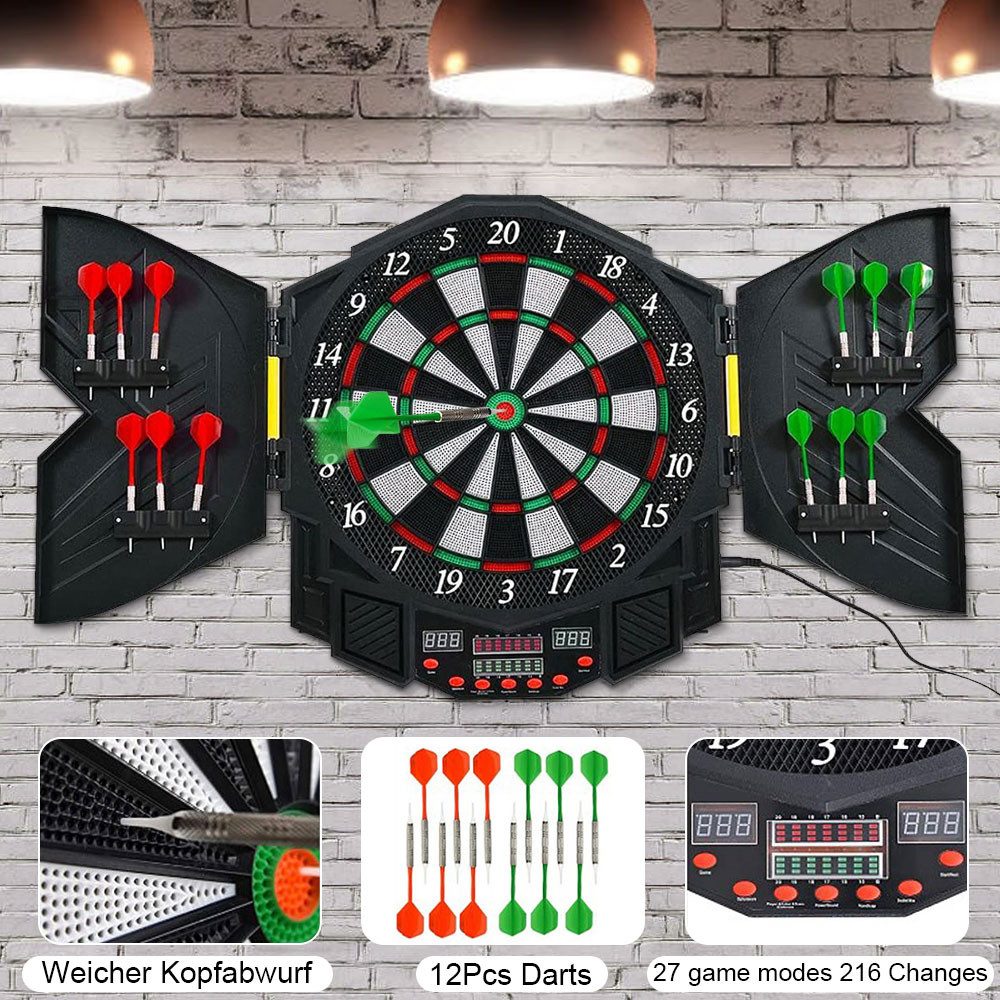 Dartautomat Dartscheibe Elektronisch, Dartpfeil Softdarts Set 12 Pfeile