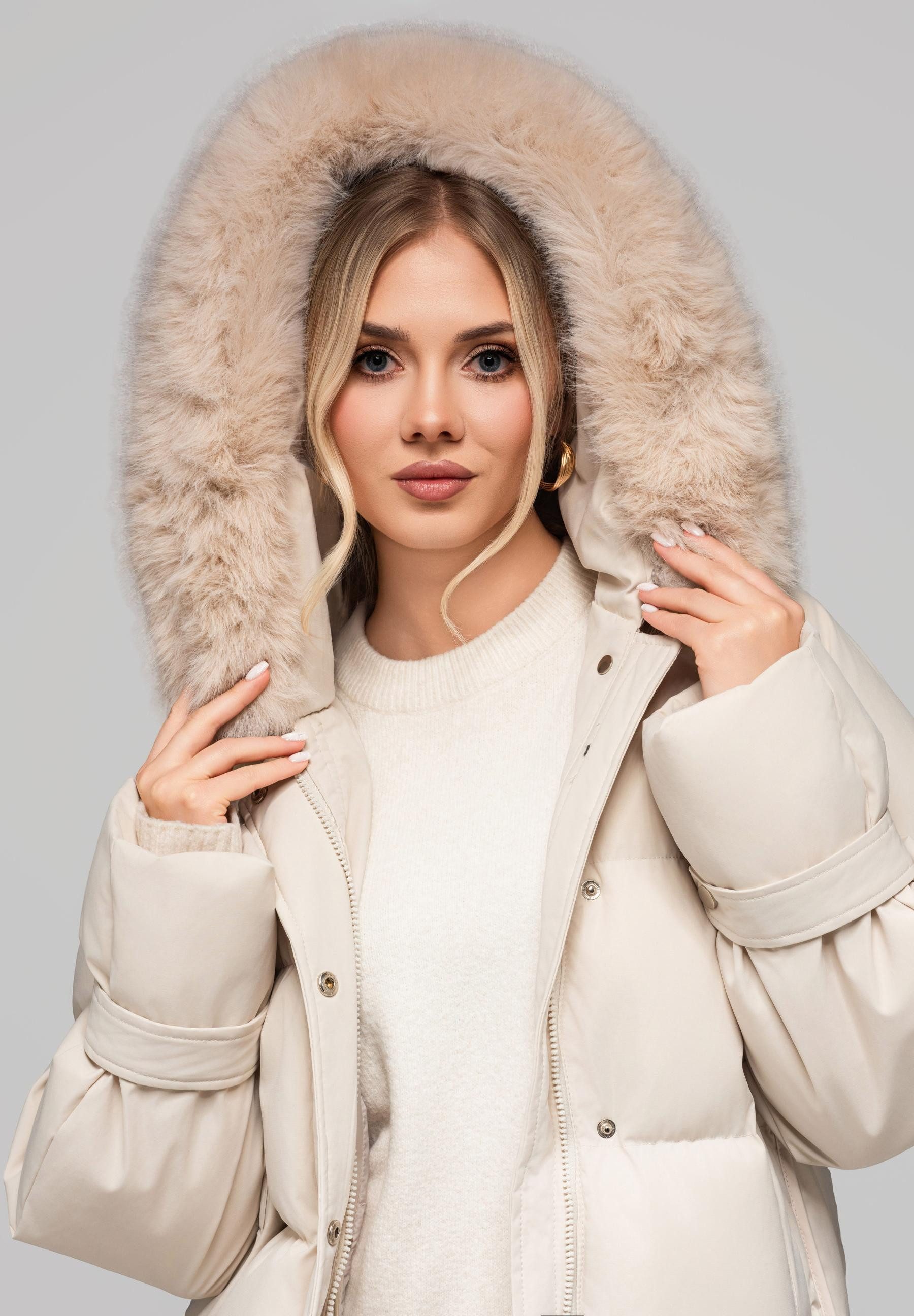 OMBRE Winterjacke Steppjacke mit breitem Kunstpelzkragen Großer, weicher Ku günstig online kaufen