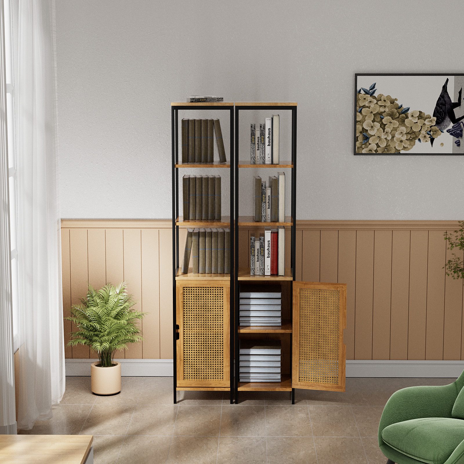 Natsen Hochschrank Bambus Badezimmerschrank mit 3 offene Fächer& 2 Ablagen, günstig online kaufen