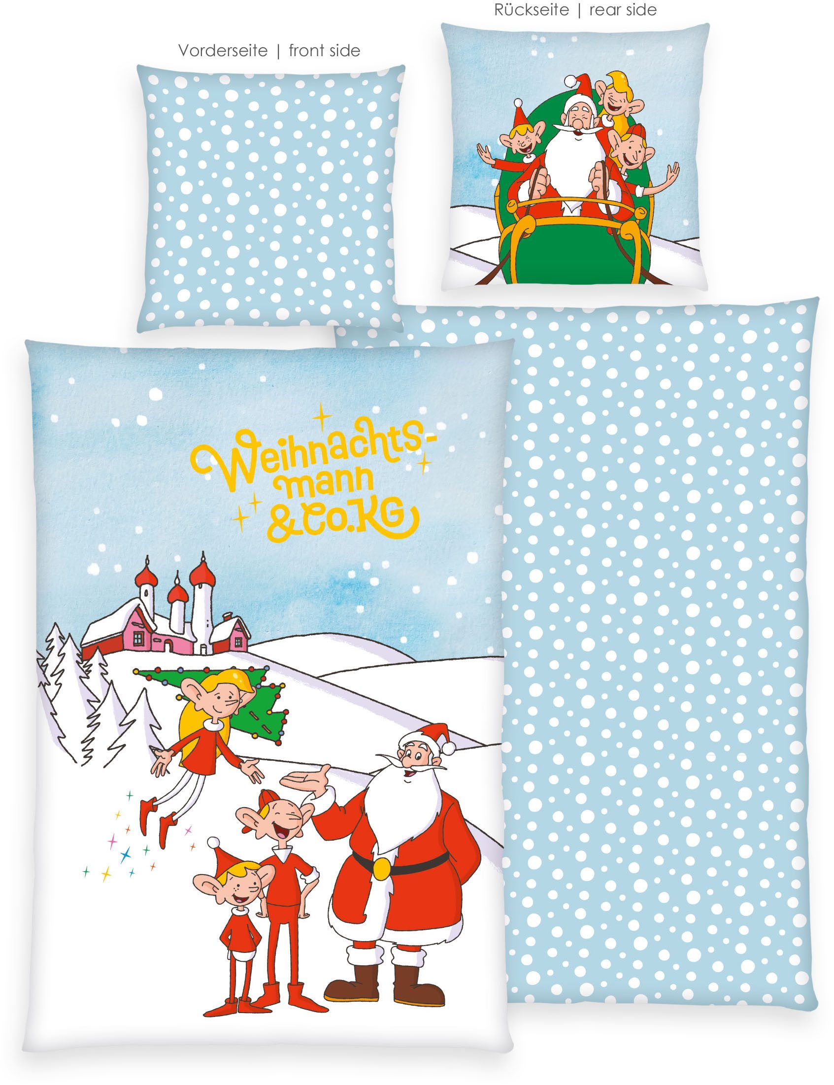 Wendebettwäsche Weihnachtsmann & Co. KG, Flanell, 2 teilig, Wendebettwäsche