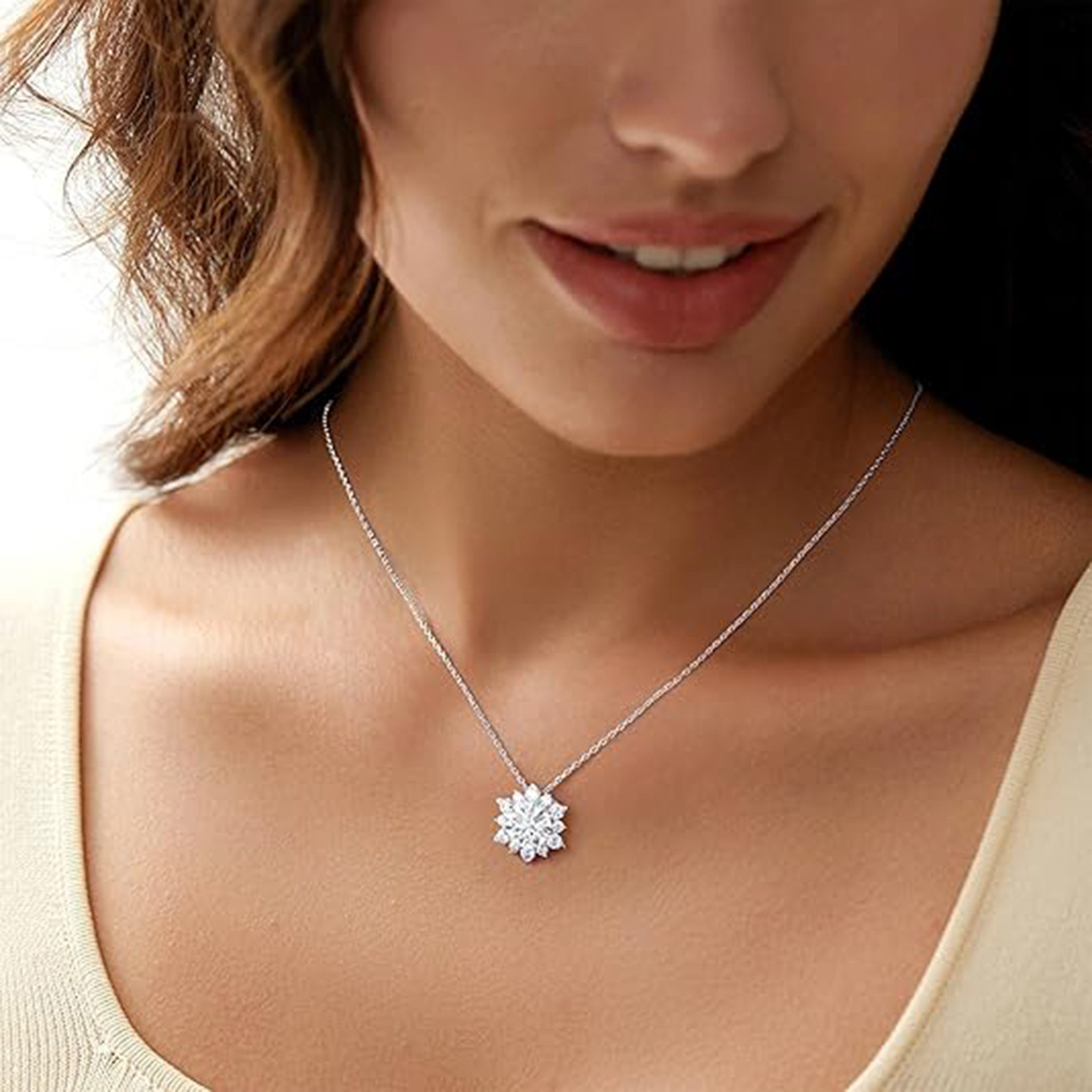 Jumpeak Fußkette mit Anhänger 585 Gold, 2ct Lab-Diamant Rundbrillant, Damenhalskette, Geschenk für Ihre Liebsten/Jubiläum/Weihnachten, Luxusschmuck mit IGI