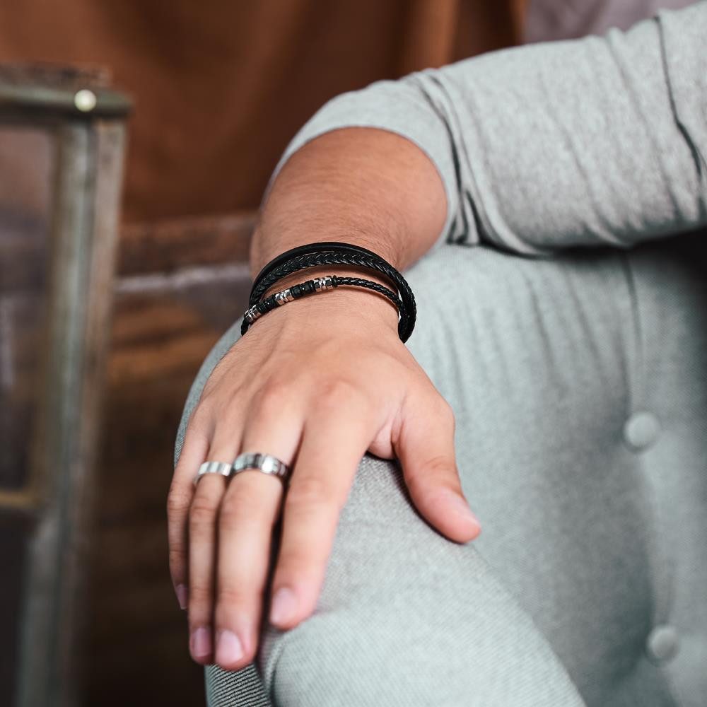 Unique Lederarmband Schwarzes Kunstlederarmband, mehrreihig von Unique – Bild 5 von 5