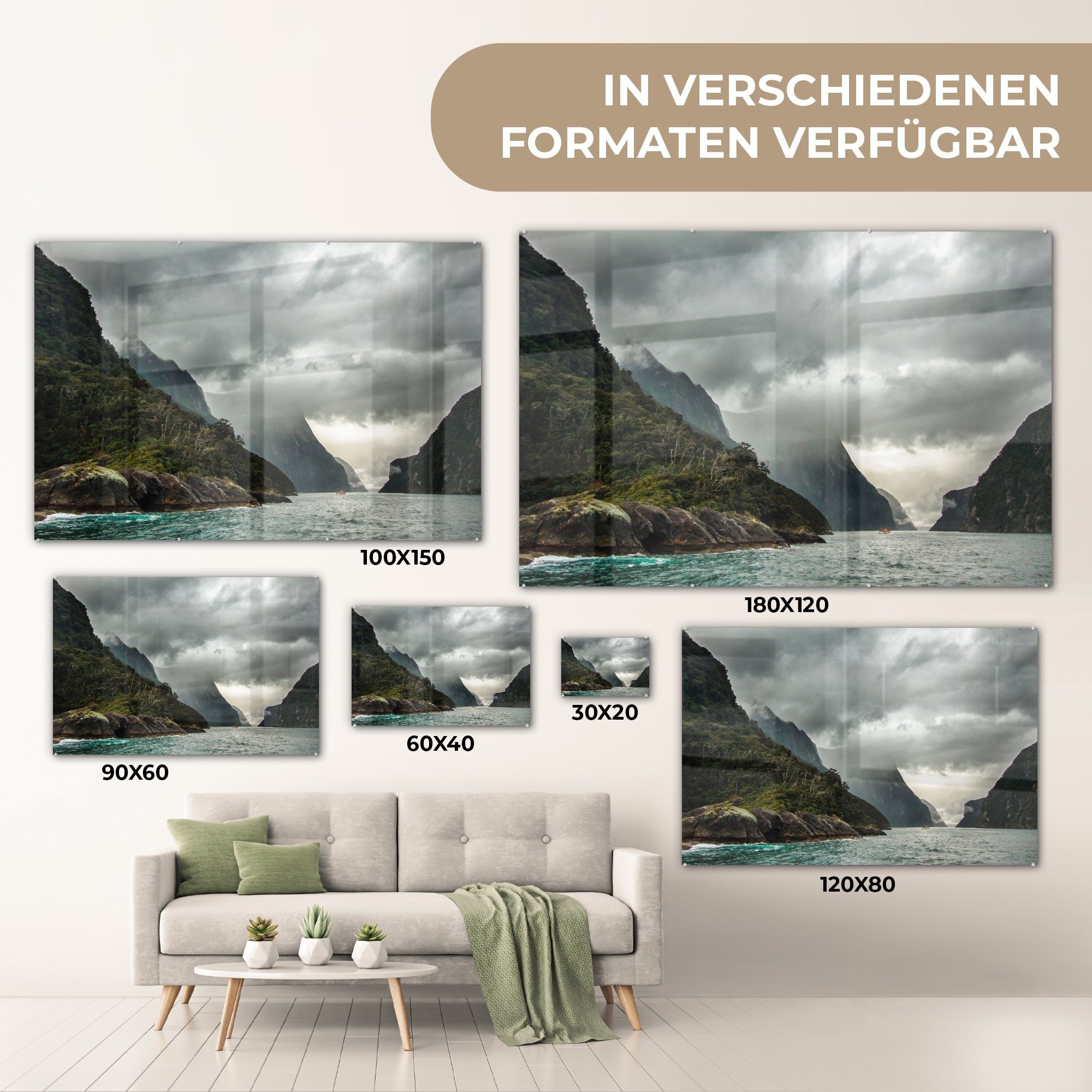 Neuseeland Wasser MuchoWow Acrylglasbilder - & (1 St), Acrylglasbild Berge, - Wohnzimmer Schlafzimmer