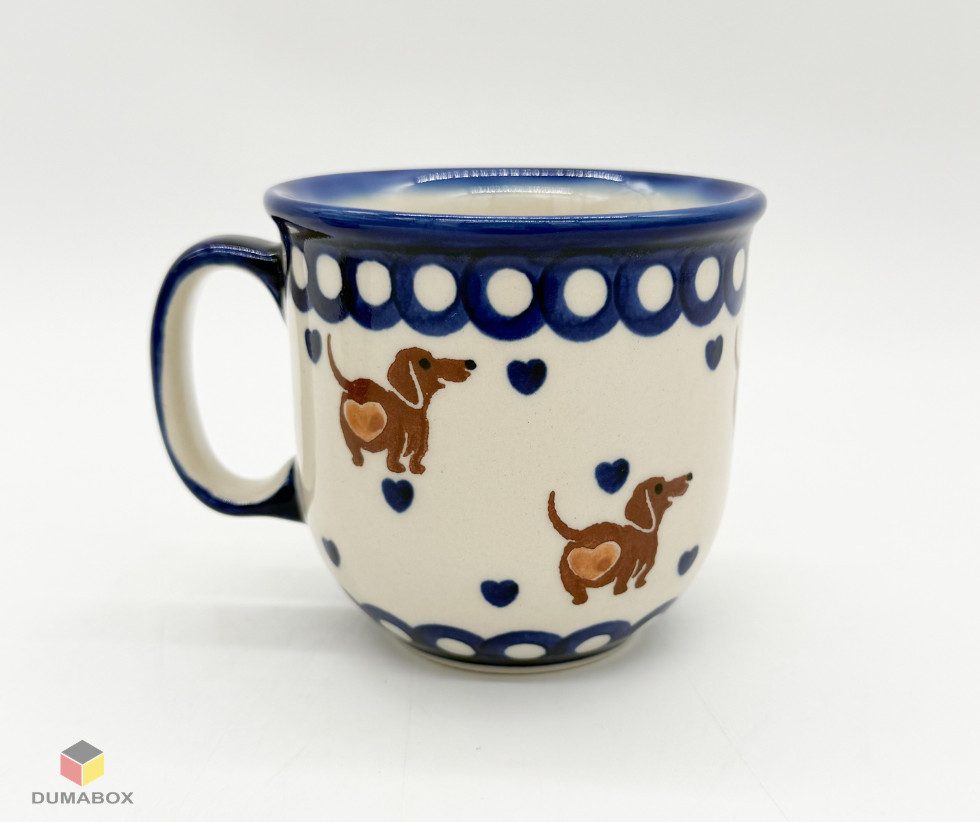 Ceramika Bolesławiecka Kalich Becher Handgefertigte Bunzlauer Keramik Tasse, Becher 300 ml DACHSHUND