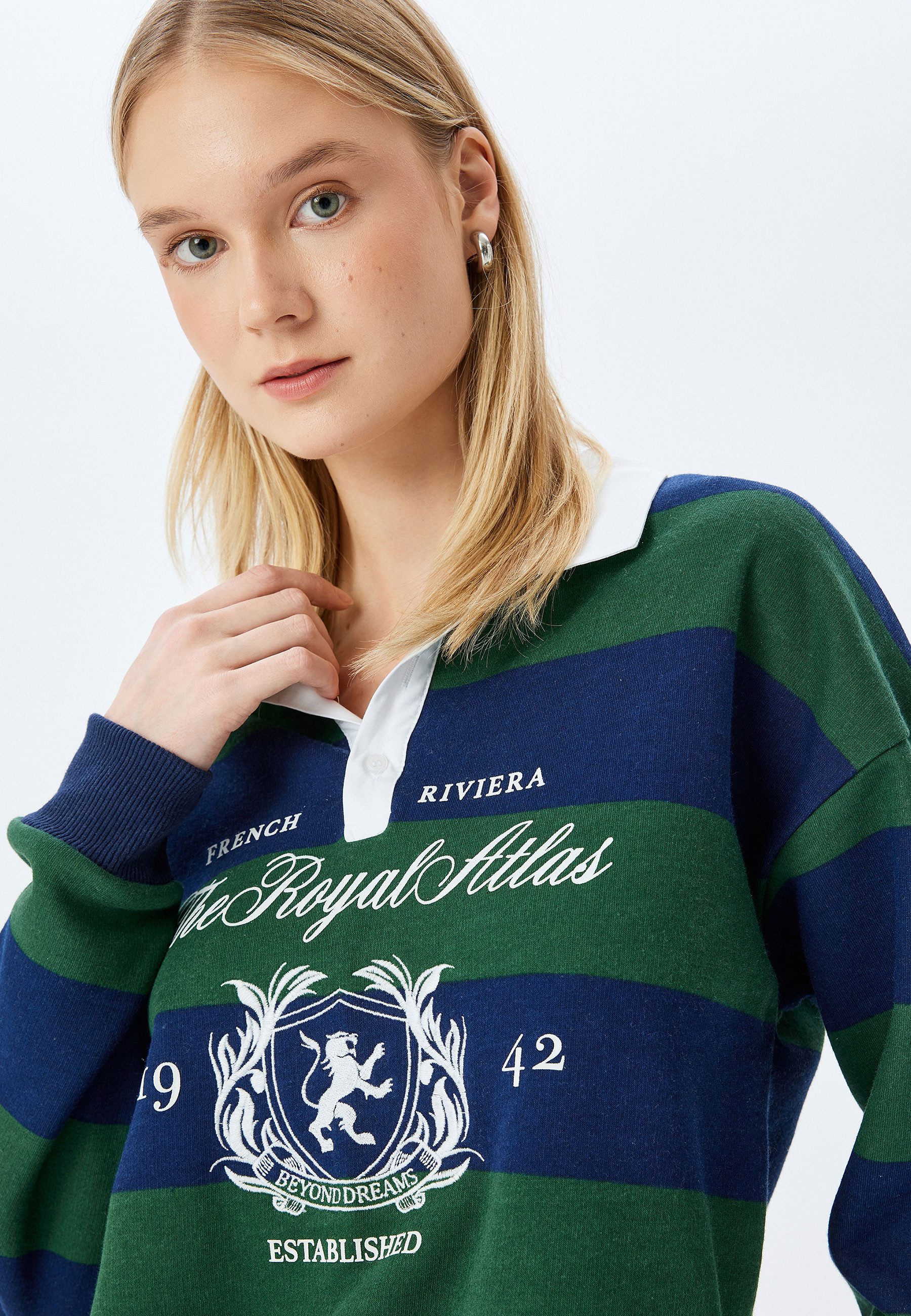 Koton Sweatshirt Hemdkragen Gestreift Sweatshirt