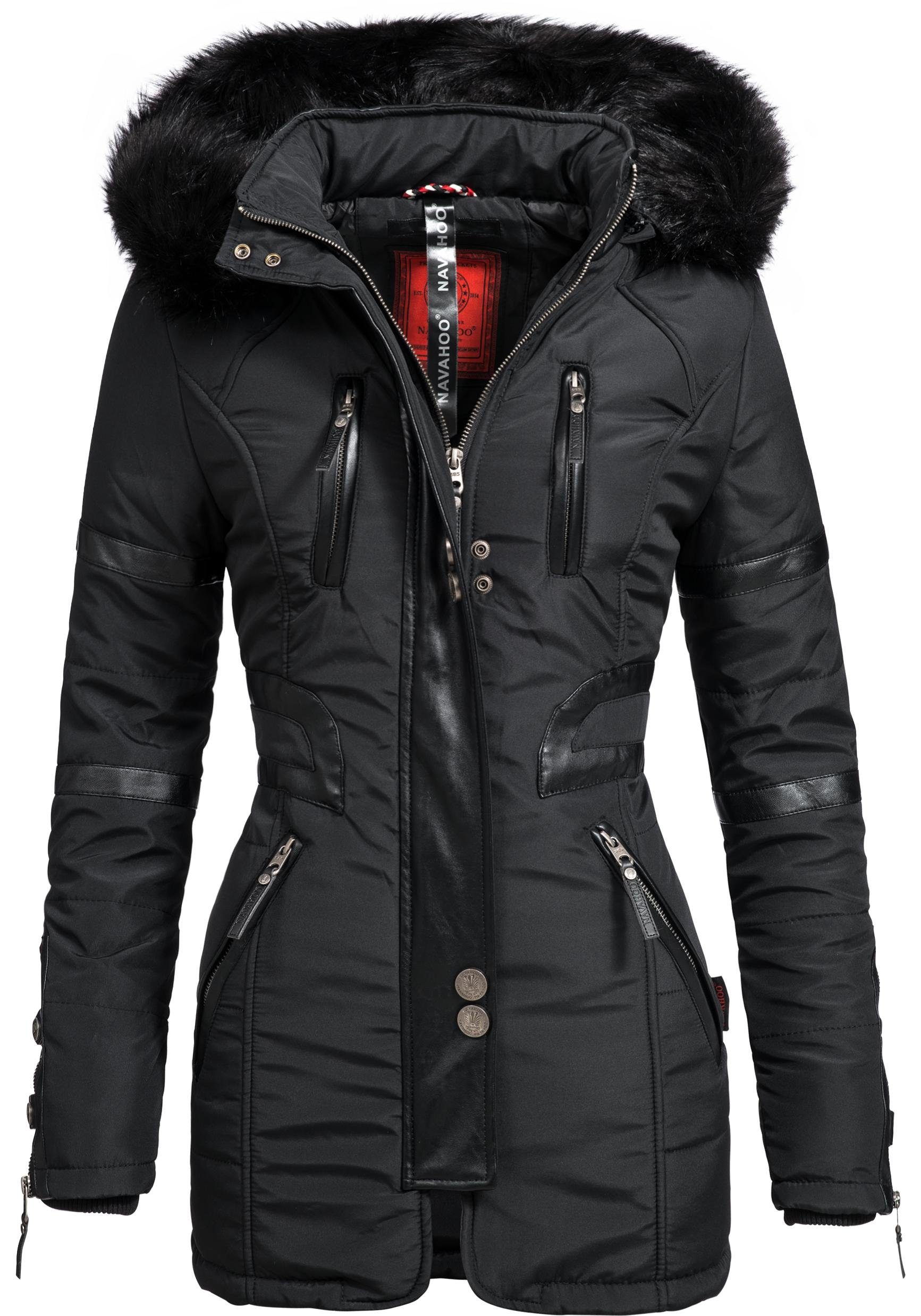 Kapuze Moony stylischer Navahoo Jacke Wintermantel Damen mit schwarz Winter