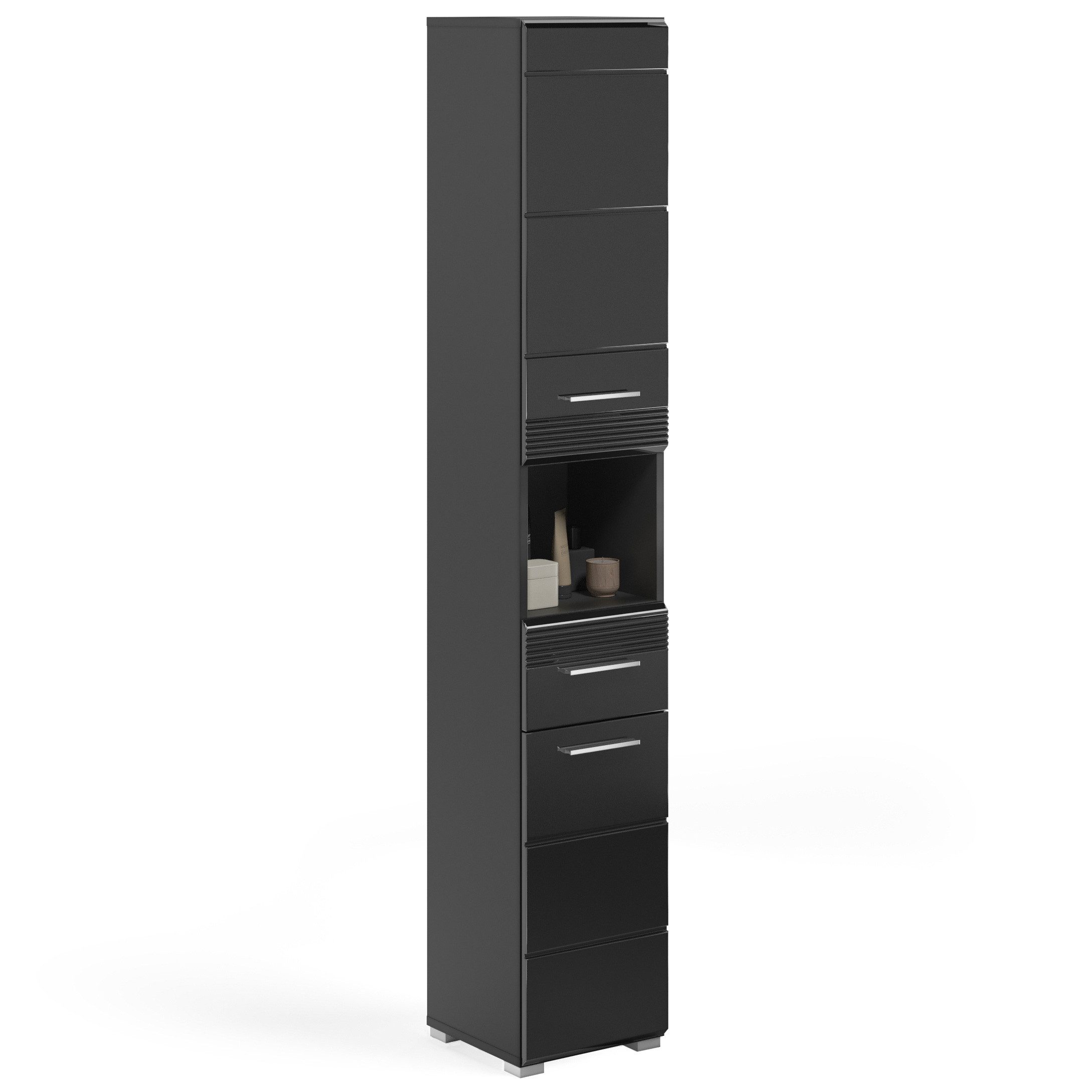 Newroom Hochschrank Schwarz Hochglanz 182 cm Schrank Schwarz Hochglanz Modern Badschrank Hochschrank Bad