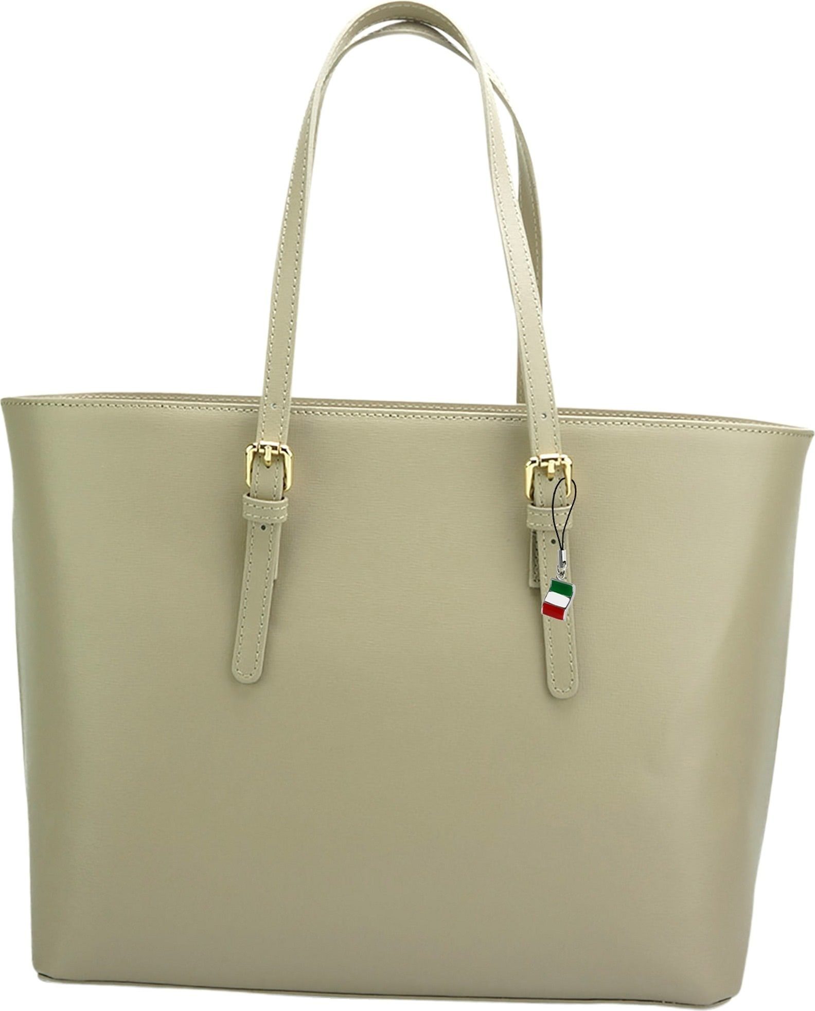 FLORENCE Shopper Florence Echtleder Schultertasche Damen (Schultertasche, Shopper), Damen Tasche Echtleder helltaupe, grau, Made-In Italy