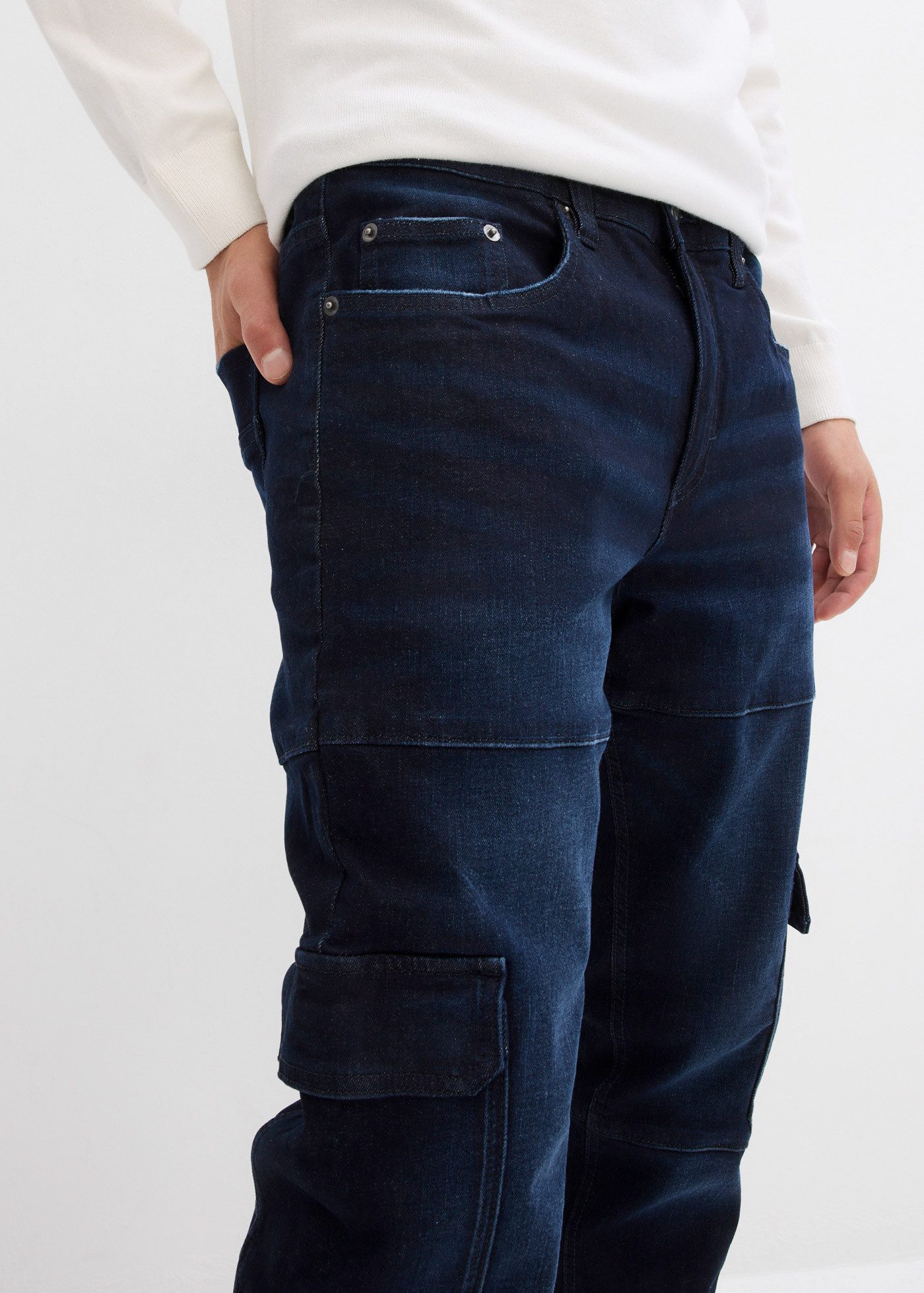 bonprix Cargojeans Slim Fit, aus Baumwolle und Elasthan, mit gewaschener Optik