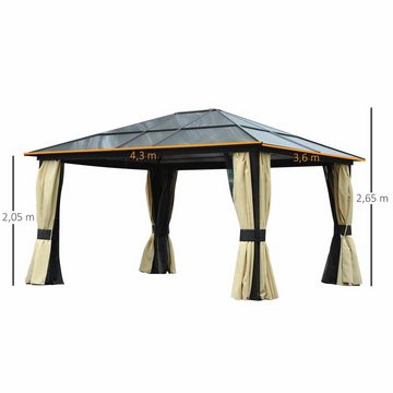 Outsunny Pavillon Luxus Pavillon mit lichtdurchlässigem Dach, Gartenpavillon Alu Partyzelt Gartenzelt 430 x 360 x 265 cm